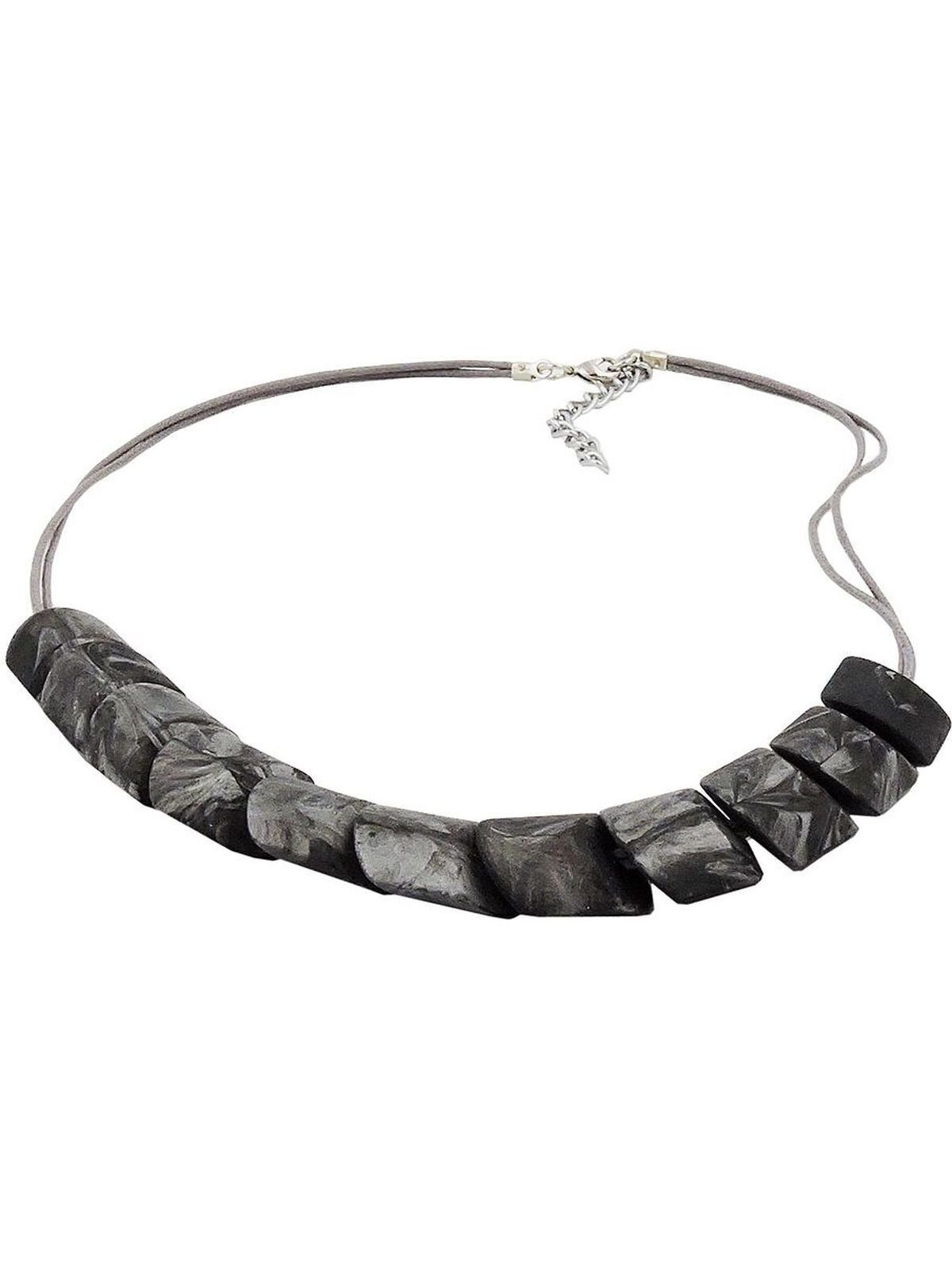 (1-tlg) Gallay Kordel 45cm Perlenkette silbergrau-marmoriert-matt Kunststoff Schrägperle hellgrau