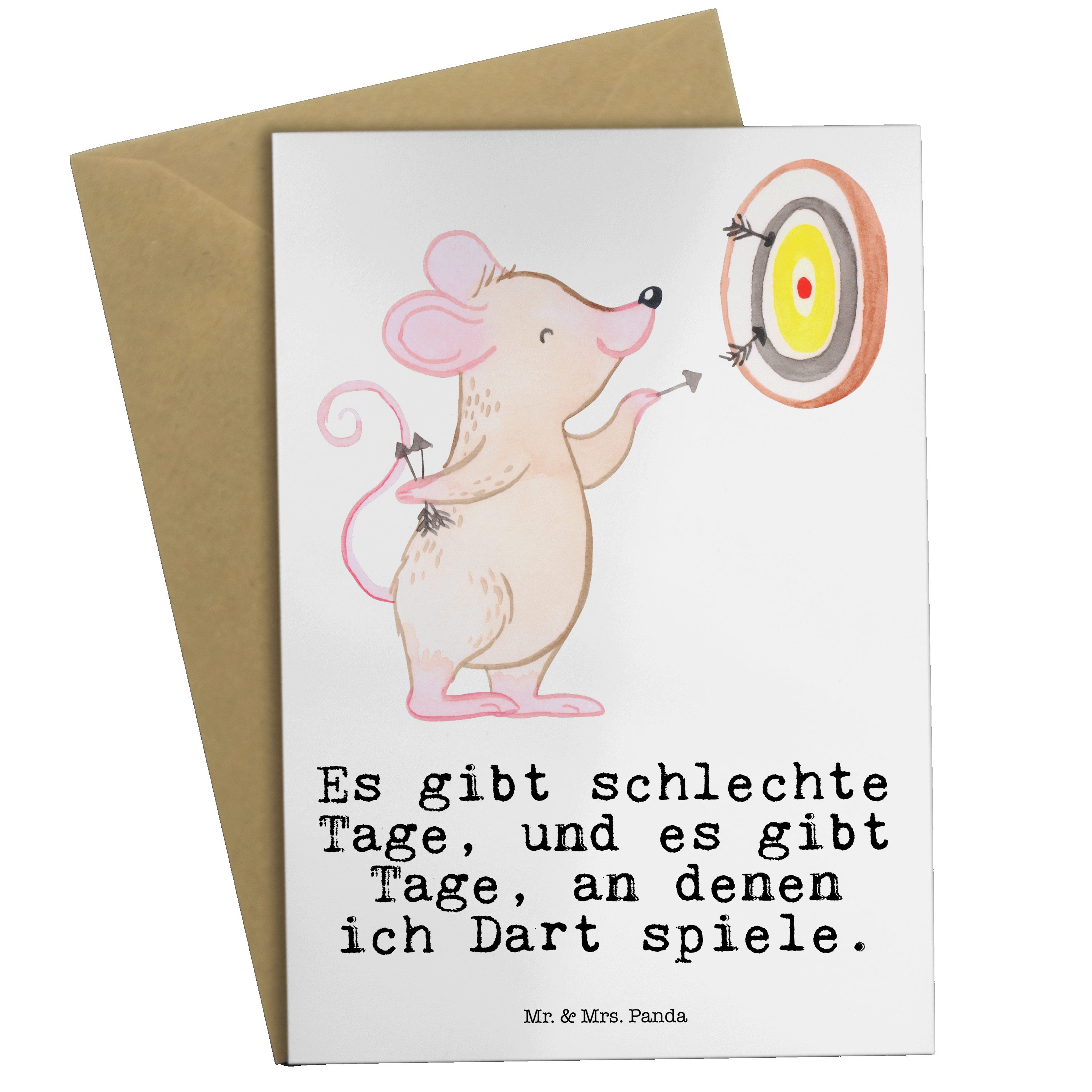 Mr. & Mrs. Panda Grußkarte Maus Dart spielen Tage - Weiß - Geschenk, Dart Turnier, Darten, Einla