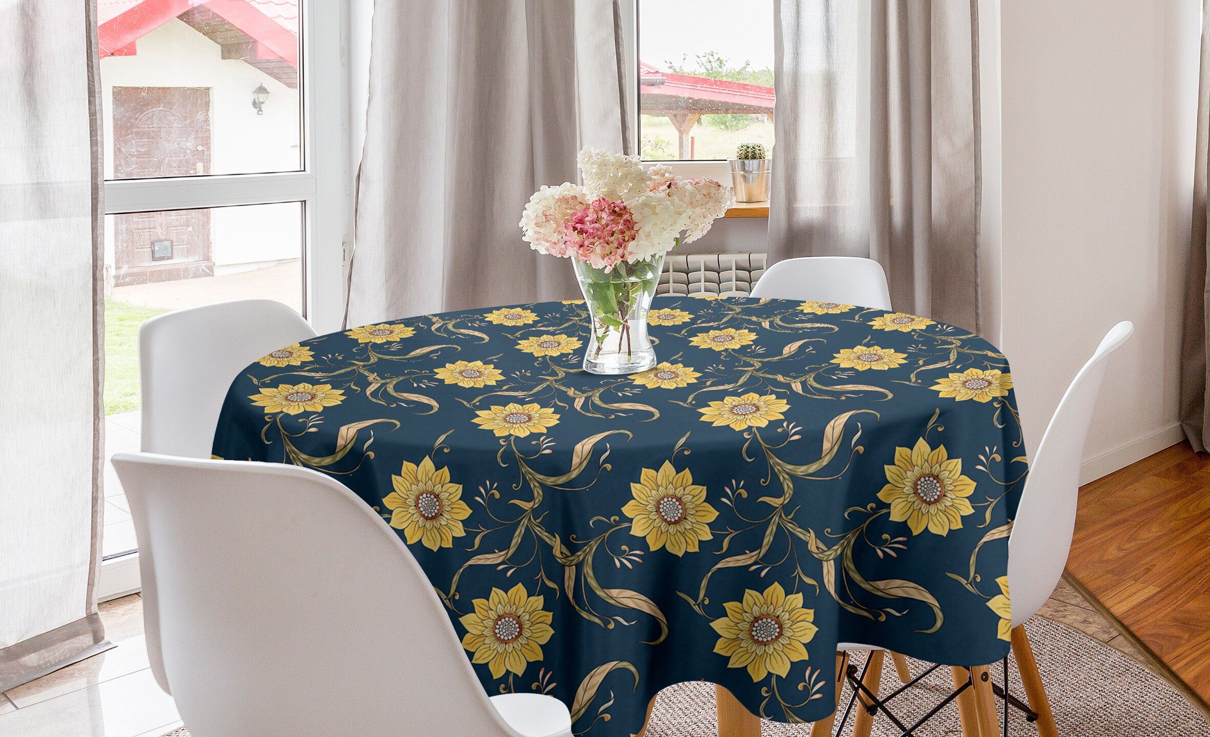Abakuhaus Tischdecke Kreis Tischdecke Abdeckung für Esszimmer Küche Dekoration, Sonnenblume Helianthus Blumenblütenblätter