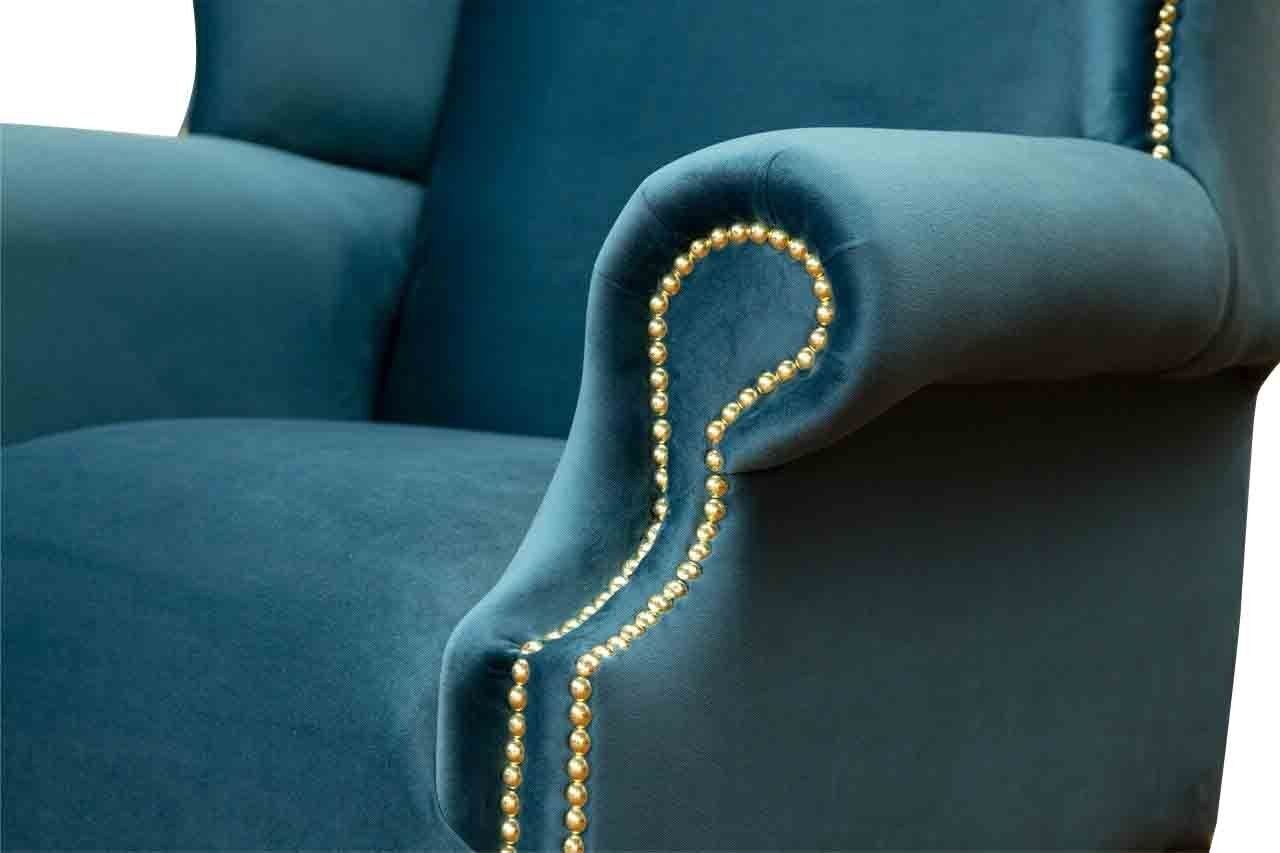 Sofa Polster Neu, Made Einsitzer Möbel Blau Chesterfield Couch Europe In Ohrensessel JVmoebel Ohrensessel