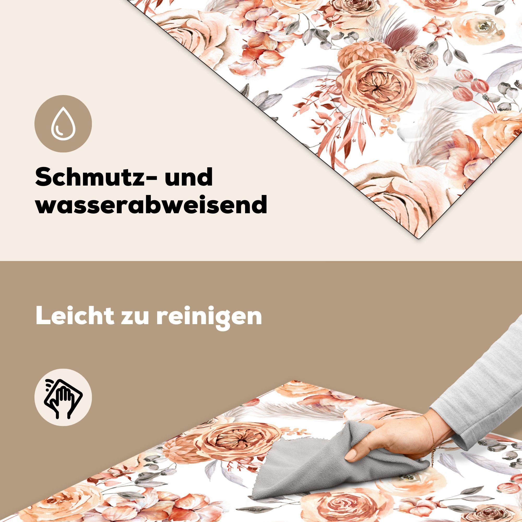 Vinyl, für Ceranfeldabdeckung, - Arbeitsplatte Blumen cm, tlg), Muster, 78x78 - MuchoWow (1 Bohème küche Herdblende-/Abdeckplatte