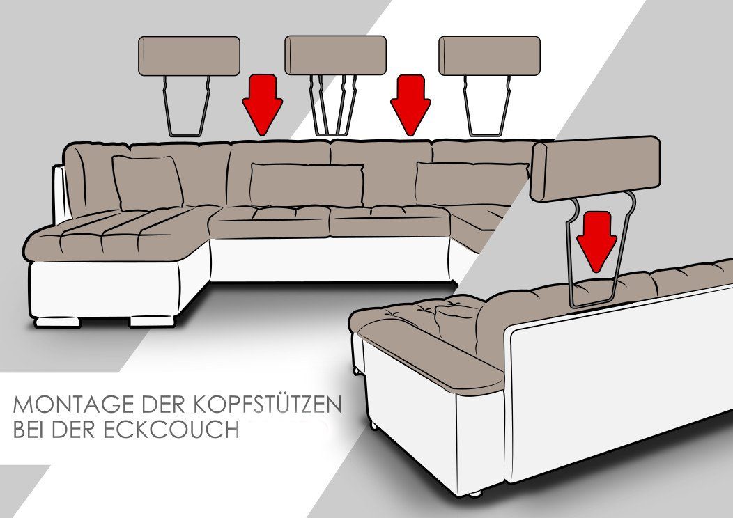 Presto MIRJAN24 Schlaffunktion Bis, mit Bettkasten, mit Kopfstützen, Ecksofa Sofagarnitur Wohnlandschaft Elegante und