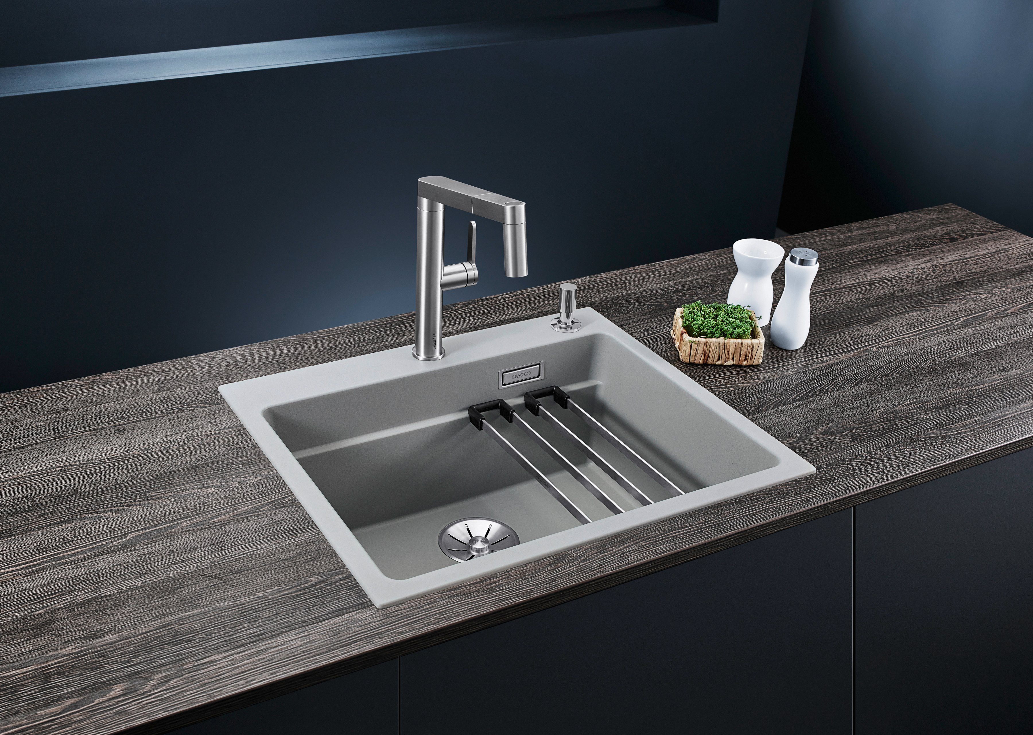 Blanco Granitspüle ETAGON 6, eckig, 51/60 cm, (1 St), inklusive 2 Gratis ETAGON-Schienen aus Edelstahl