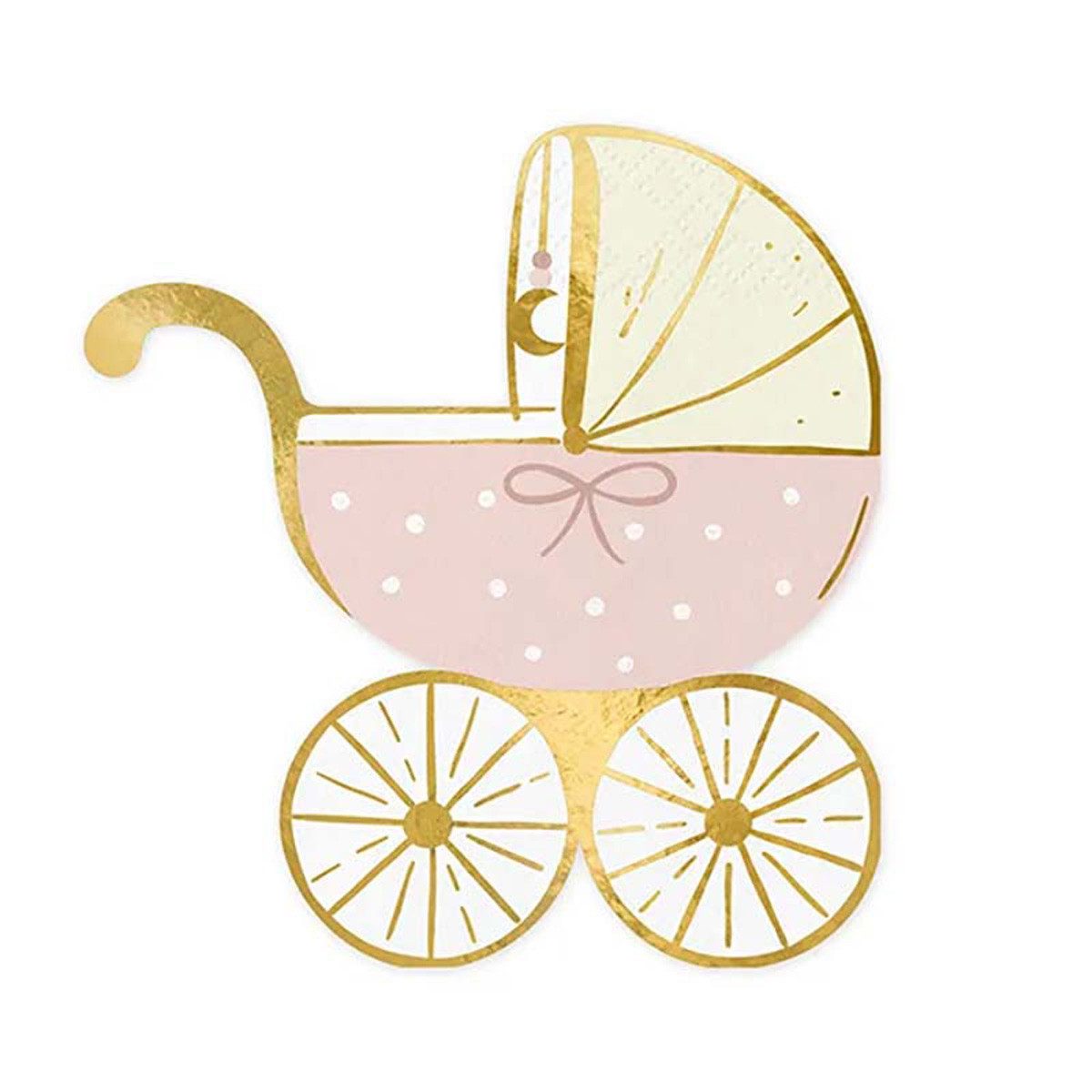 partydeco Papierserviette Servietten 'Baby Kinderwagen' 20Stk./14x15 cm, Ro
