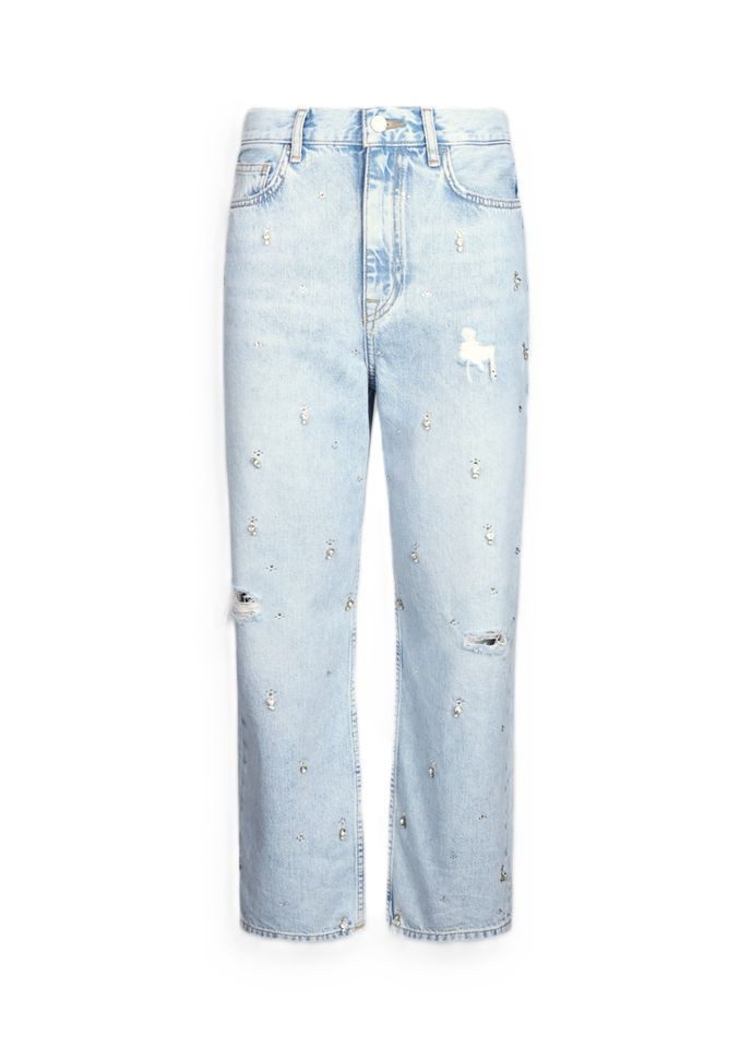 5-Pocket-Jeans – Gerade geschnittene Cropped-Jeans mit Strass