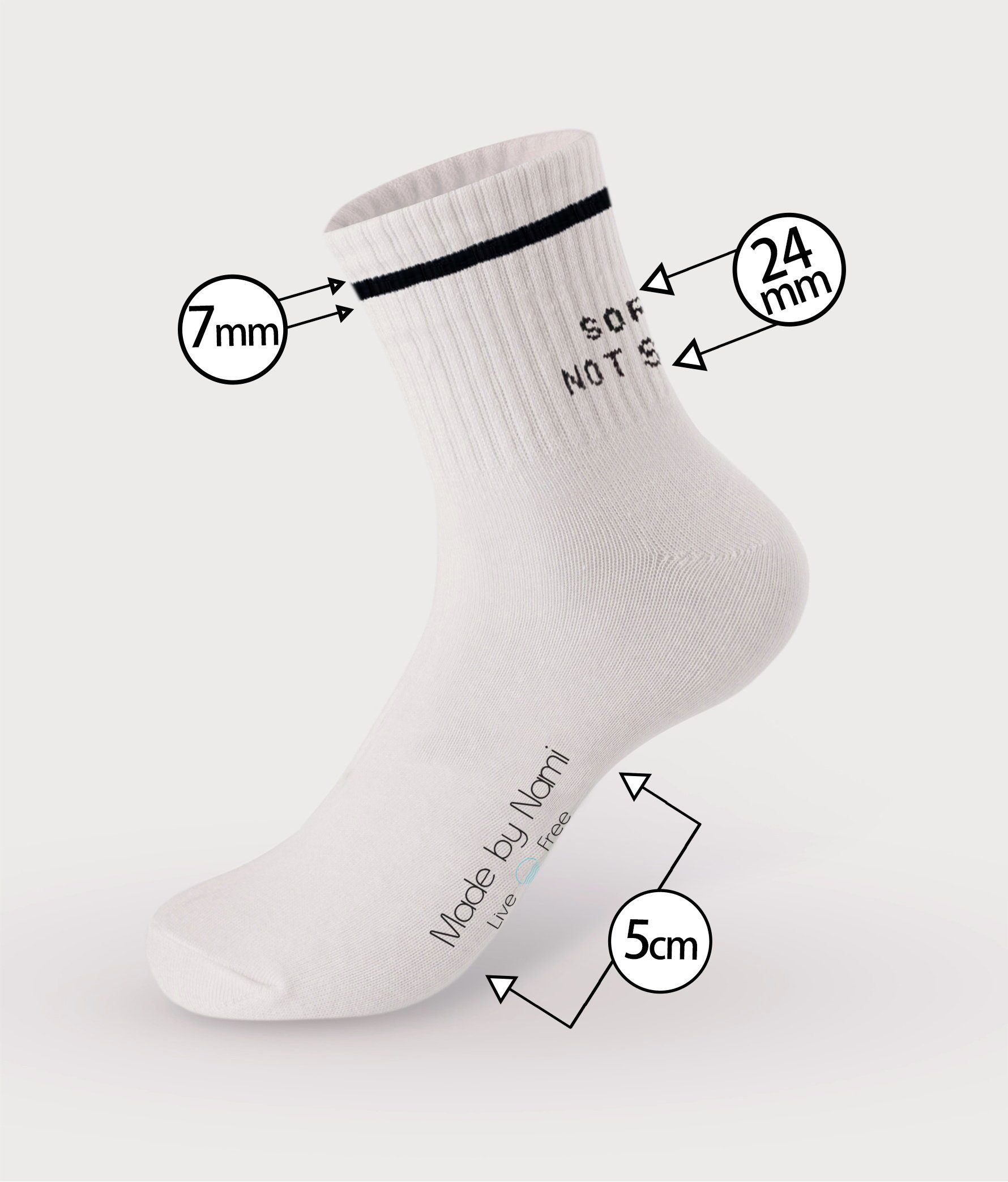 Made by Nami Tennissocken Weiße Tennissocken Atmungsaktive Crew Socks mit Sprüchen Retro Socken Lustige Socken mit Sprüchen Herren & Damen