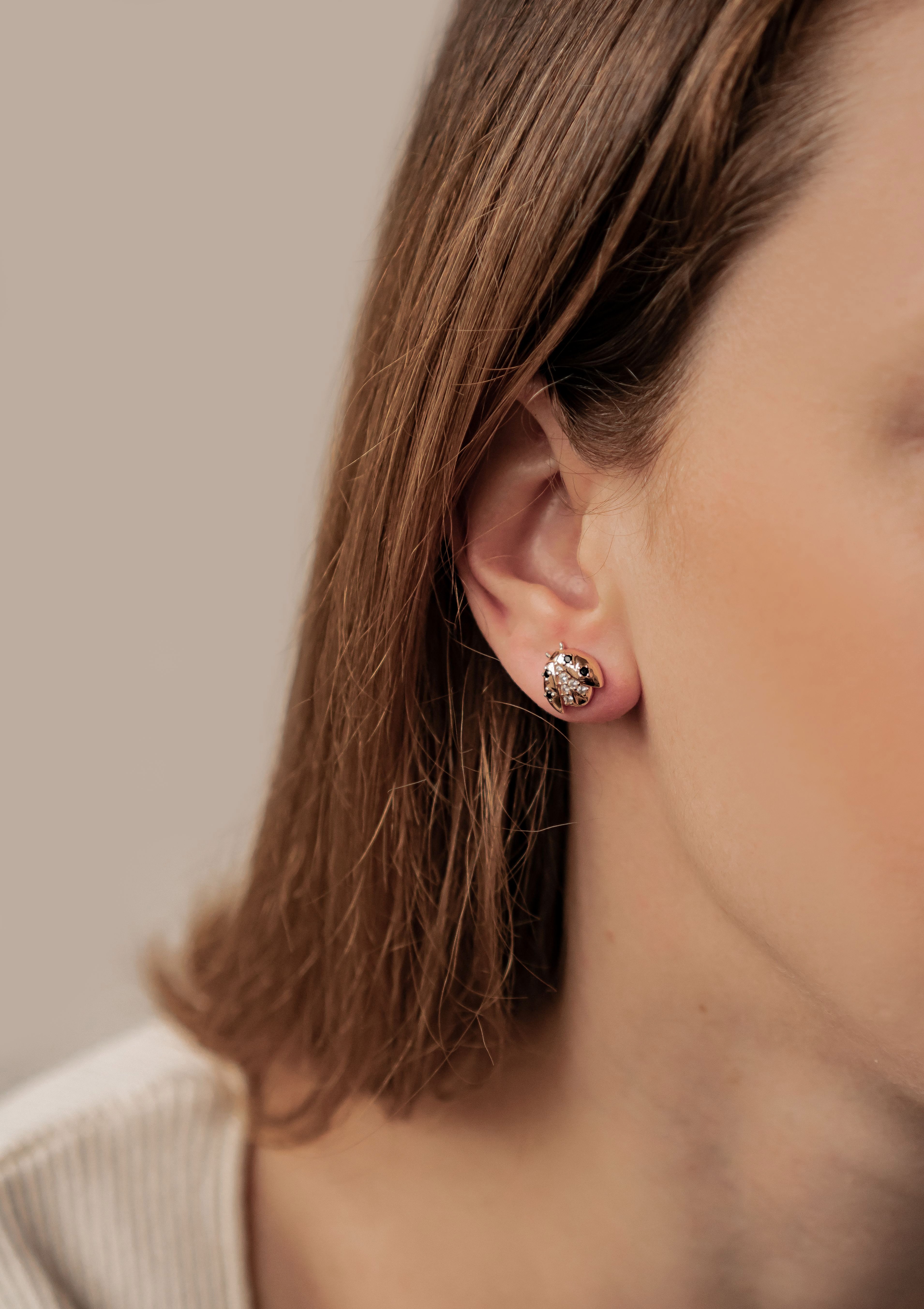 Hey Happiness Paar Ohrstecker Marienkäfer mit Zirkon, 18K Roségold vergoldetes 925 Silber, Kristalle Ohrringe für Glück und Liebe