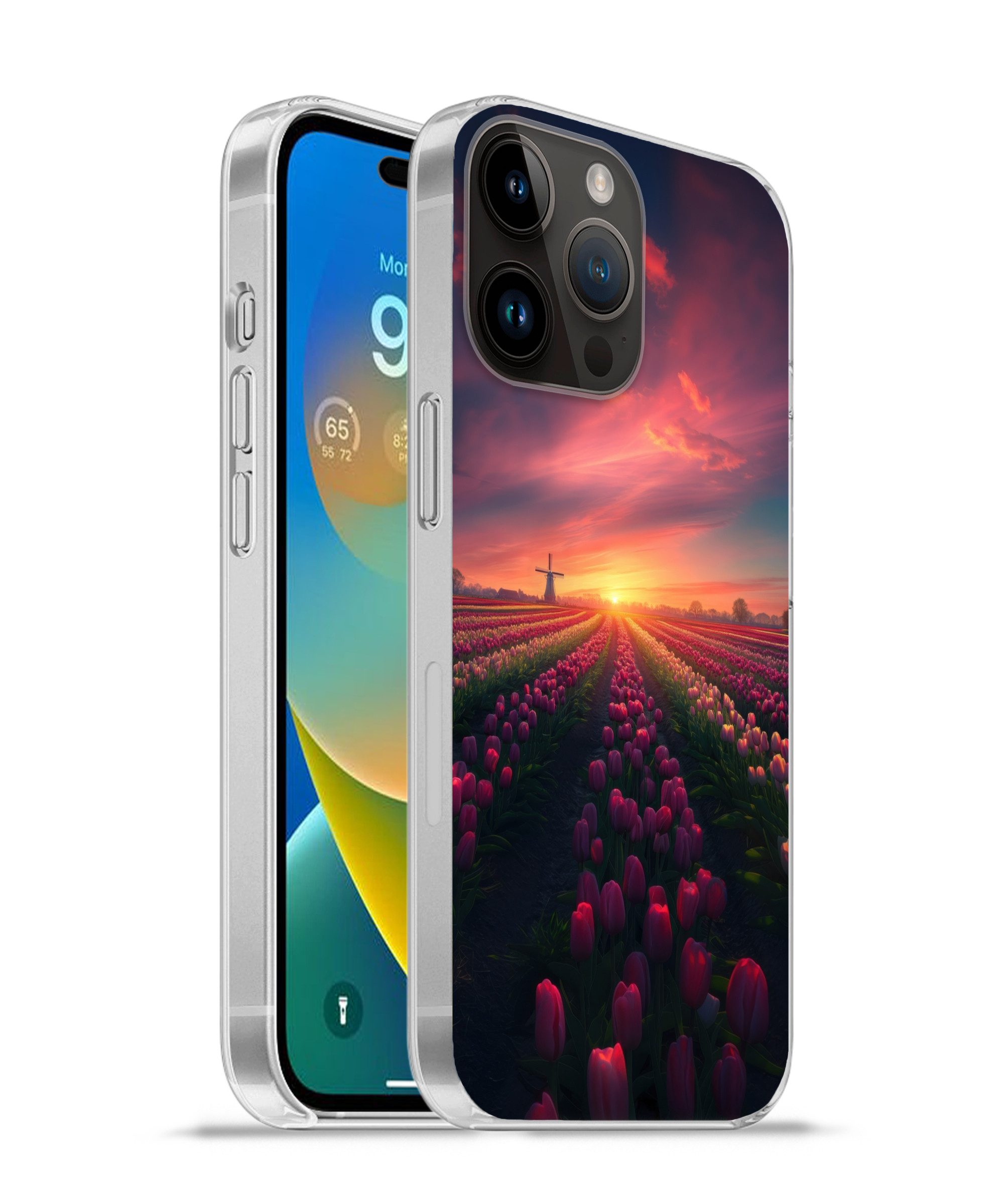 MuchoWow Handyhülle für Apple iPhone 14 Pro Max Windmühle - Sonnenuntergang - Landschaft, Smartphone-Bumper, Print, Handy Schutzhülle Dünn