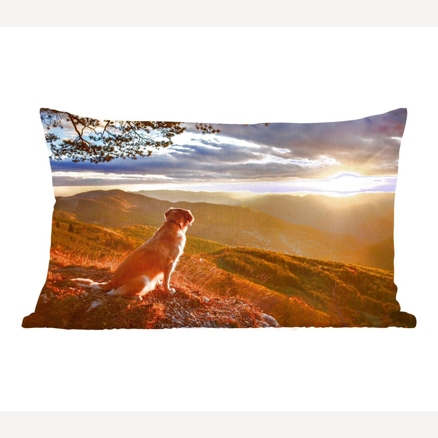 MuchoWow Dekokissen Ein Golden Retriever beobachtet den Sonnenuntergang, Wohzimmer Dekoration, Zierkissen, Dekokissen mit Füllung, Schlafzimmer