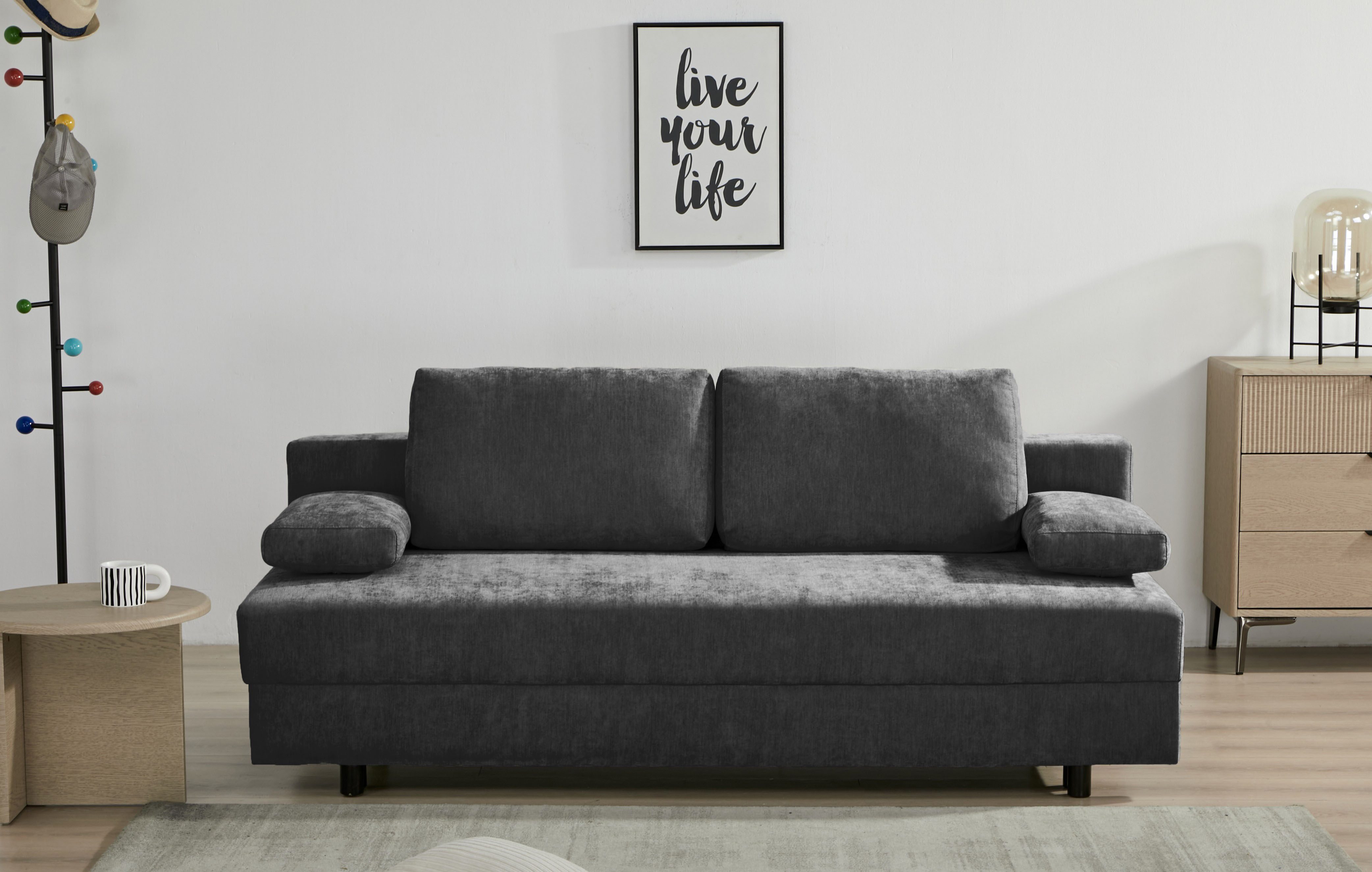 OTTO home Schlafsofa ONNIKO, Breite: 192 cm, Liegefläche 121x192 cm, Feinstruktur-Bezug, mit Bettfunktion & Bettkasten