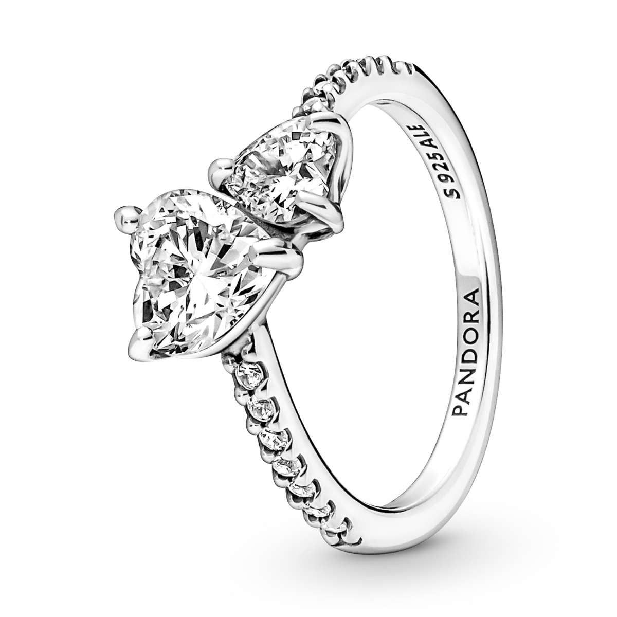 Pandora Solitärring 191198C01, Silberring für Damen Funkelnde Herzen Solitär