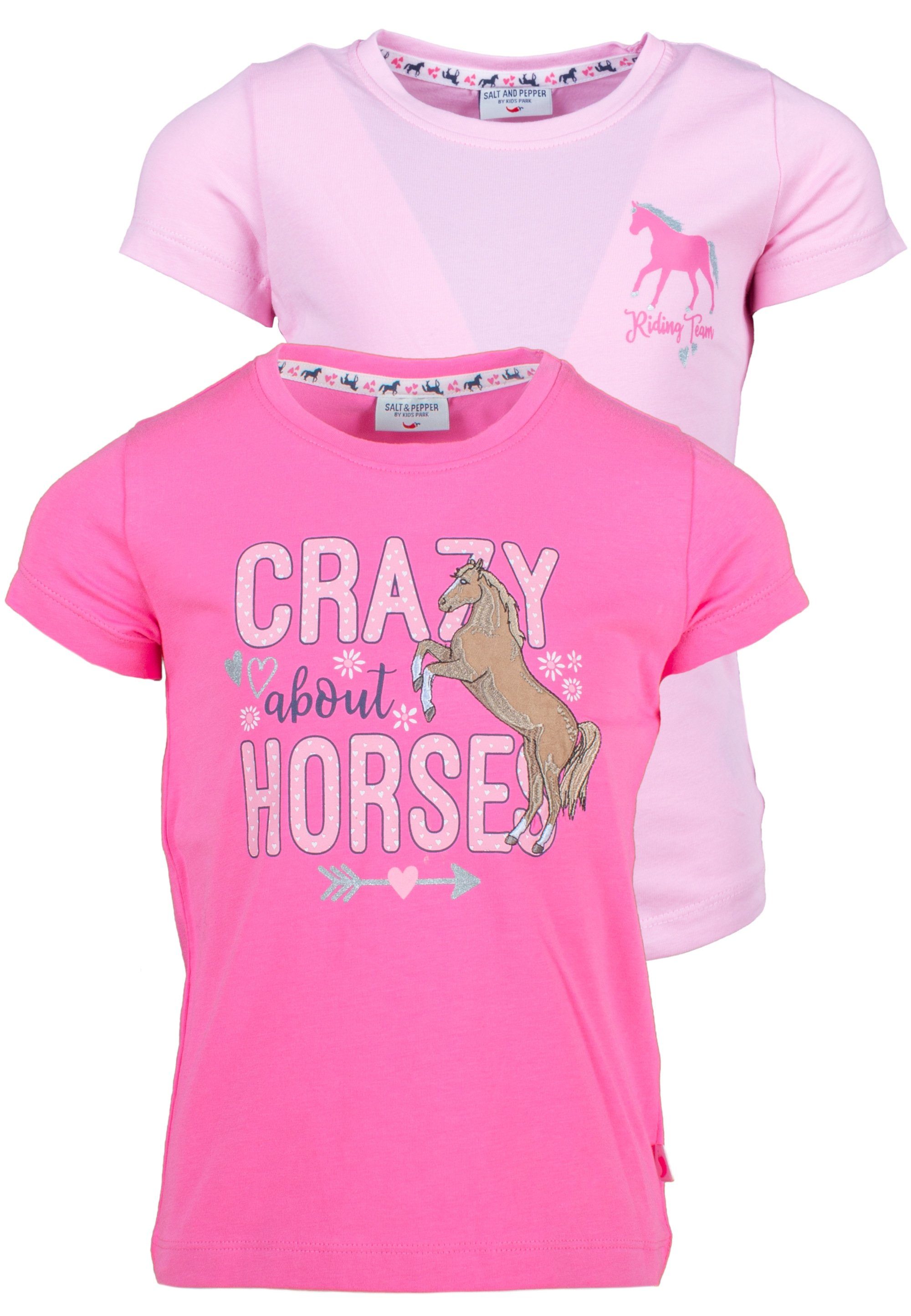 (2-tlg) Horses SALT Pferde-Motiven AND mit PEPPER pink, rosa schönen Crazy T-Shirt