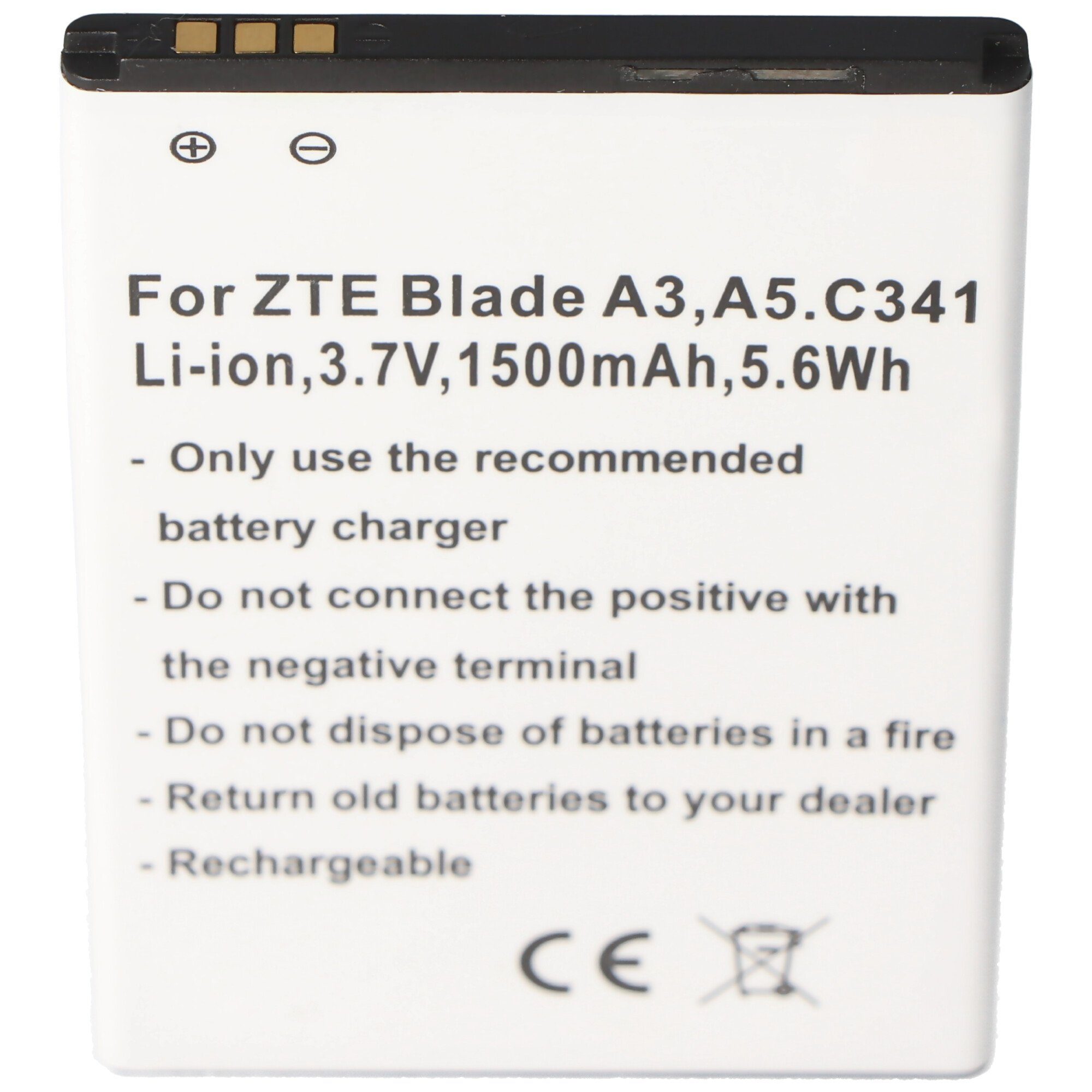 AccuCell Akku passend für ZTE 3,7V, A5, 1500 A3, (3,7 1500mAh, mAh V) Akku Li-Ion, 5,6Wh C341, Blade