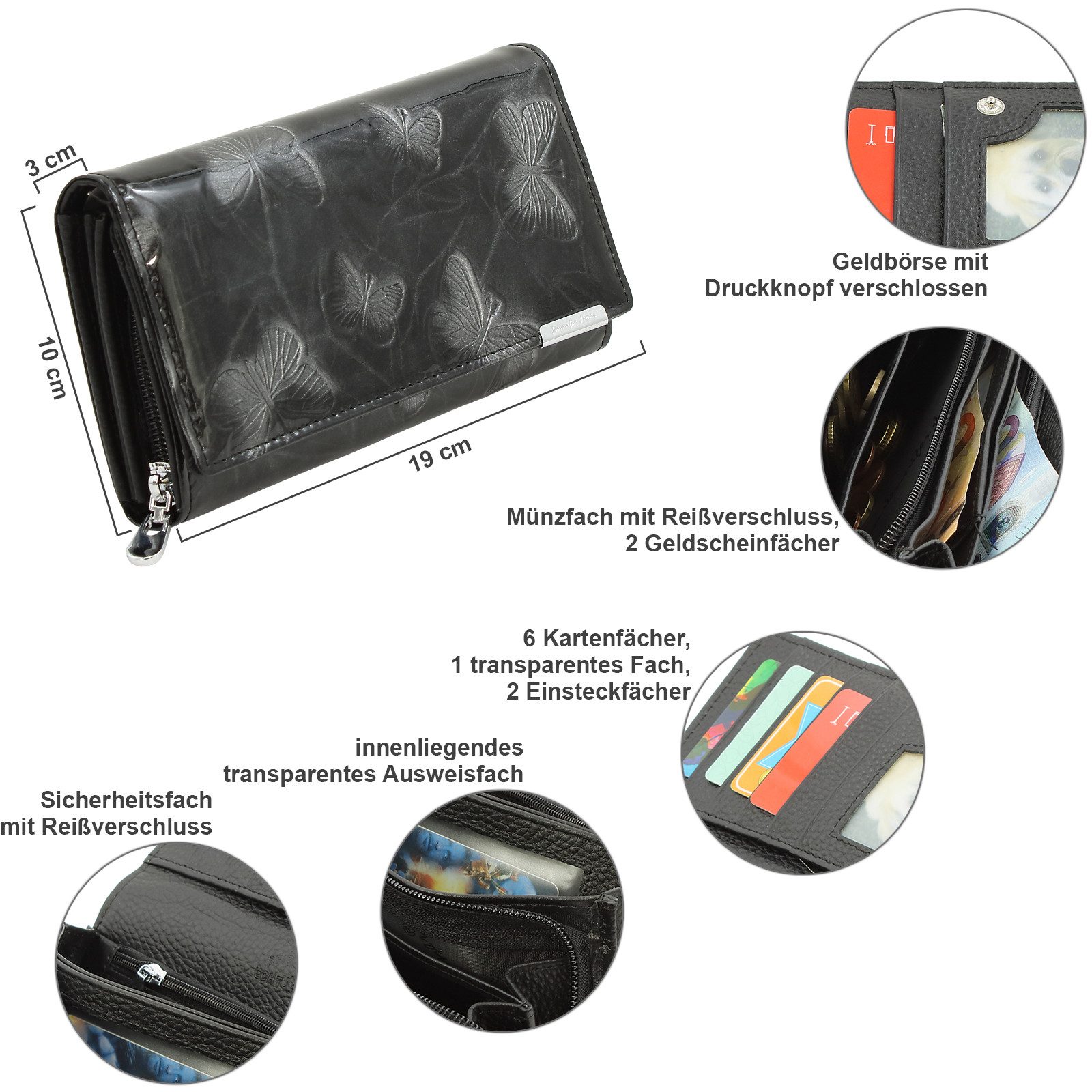 J JONES JENNIFER JONES Geldbörse Damen Groß Modisch Lack-Leder mit Schmette günstig online kaufen