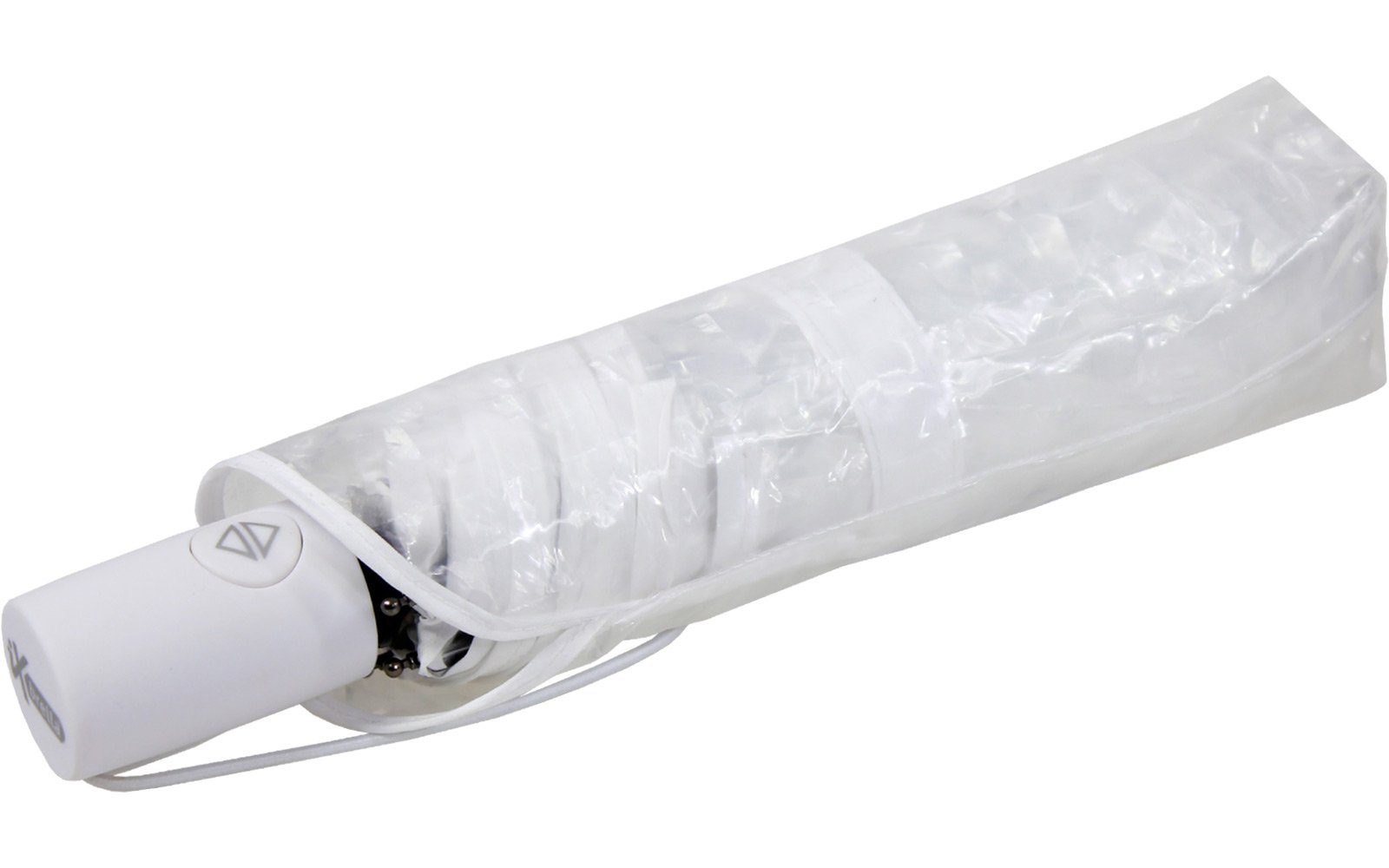Taschenregenschirm Minischirm iX-brella mit schwarz weiß, Lens-Effekt, Automatik in rot transparent-weiß und Transparent