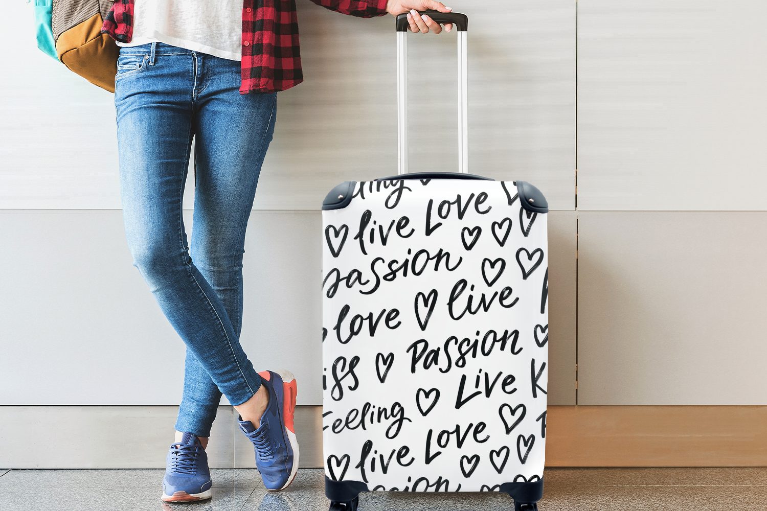 Ferien, - Reisetasche Liebe rollen, mit - Valentinsgeschenk MuchoWow für für Reisekoffer Handgepäckkoffer Rollen, Muster, - Zitate 4 ihn Handgepäck Trolley,