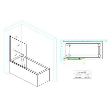 doporro Badewannenaufsatz Duschabtrennung Cor1121 ESG-Sicherheitsglas 6mm Nanobeschichtung, Einscheibensicherheitsglas