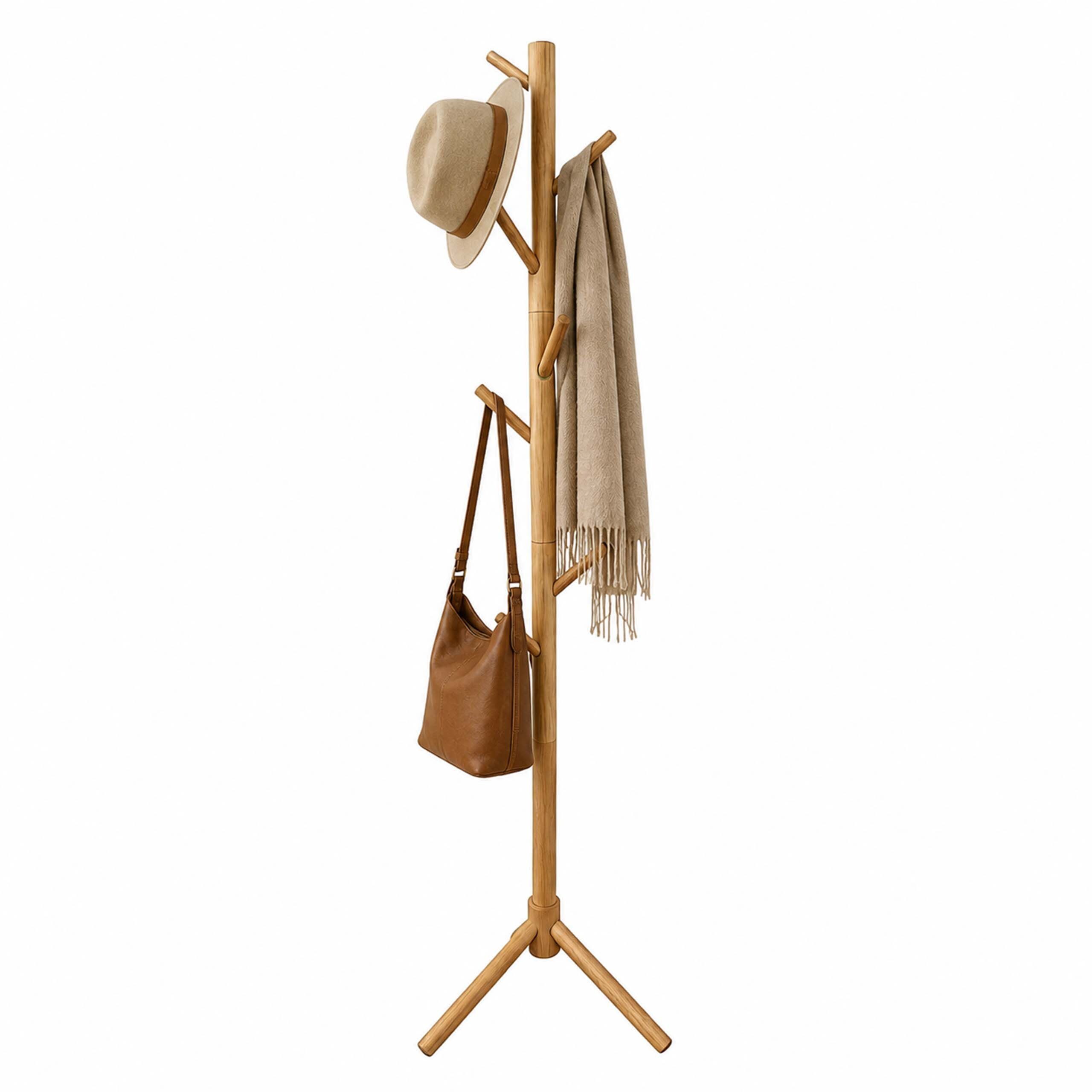 relaxdays Garderobenständer Kiefernholz 8 Haken, (4 St), natur