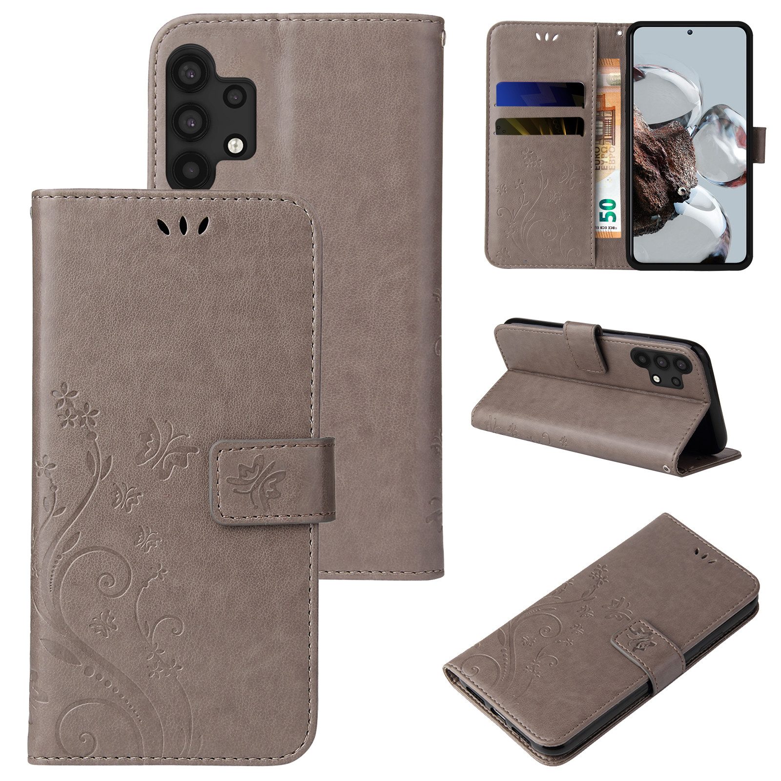 Tec-Expert Handyhülle Cover Tasche Hülle für Samsung Galaxy A32 5G 6,5 Zoll, Klapphülle Case mit Kartenfach Fliphülle aufstellbar, Motiv Blumen