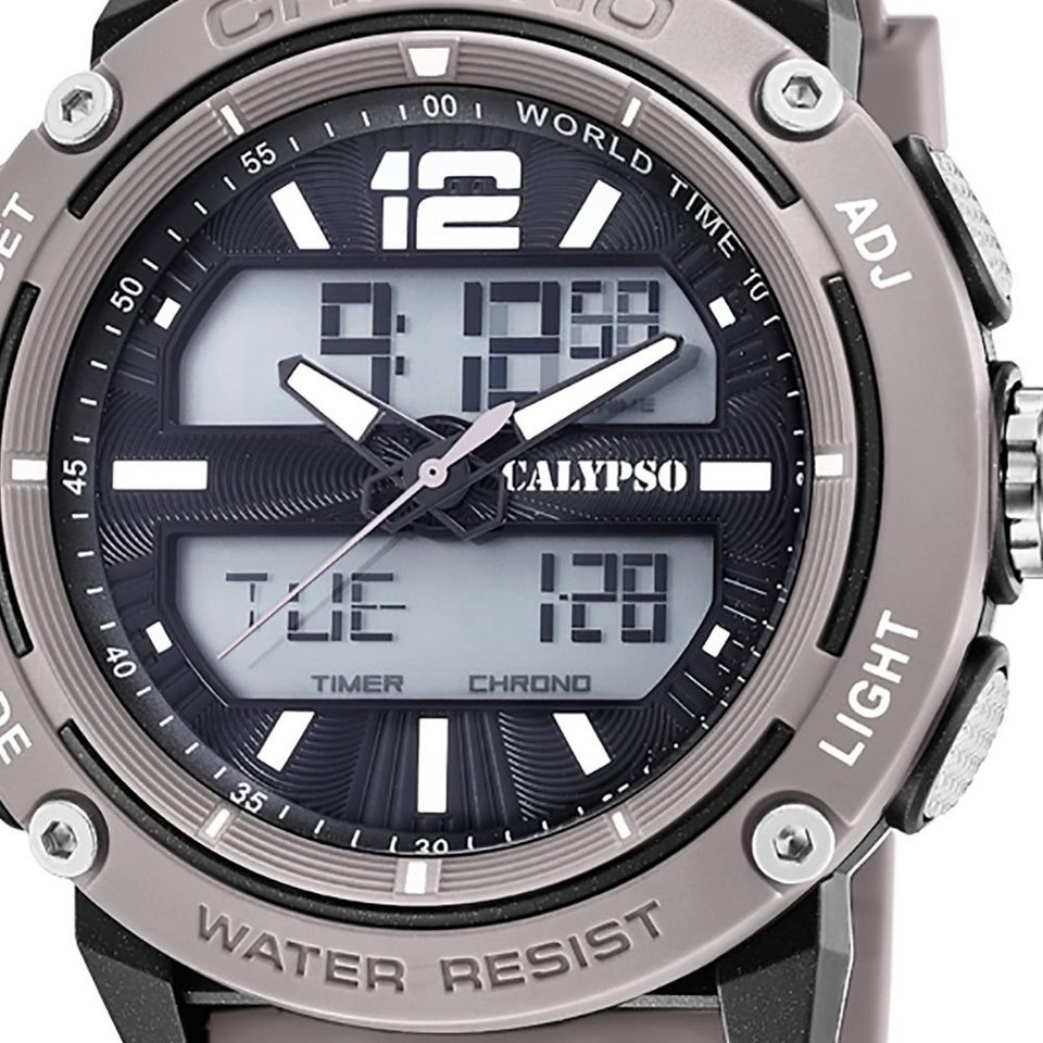 CALYPSO WATCHES Digitaluhr Calypso Herren Uhr Analog-Digital, Herren  Armbanduhr rund, Kunststoffarmband grau, Outdoor