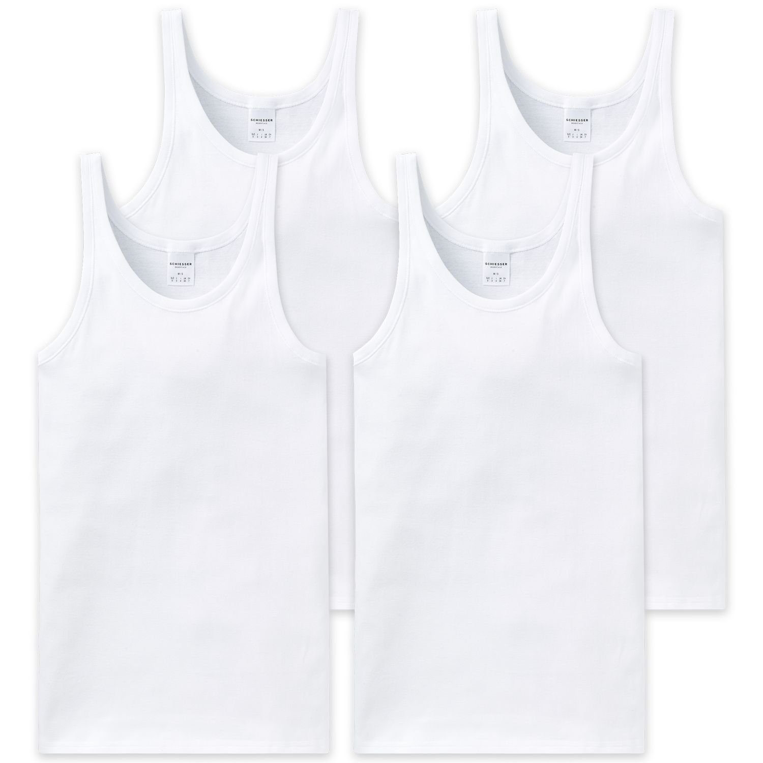 Schiesser Unterhemd Basic (3-St) schlichtes Basic-Unterhemd in Top-Markenqualtiät 4 x weiß