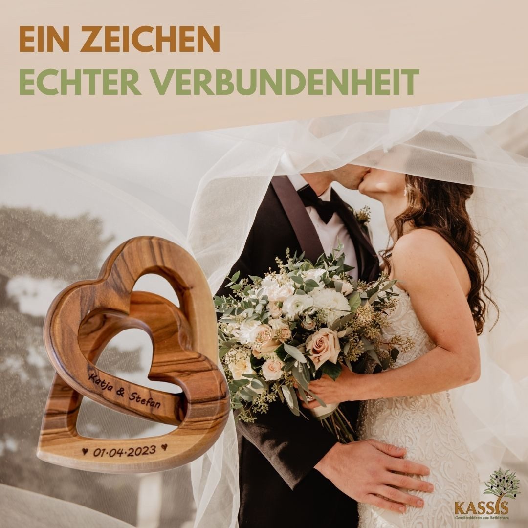 Kassis Geschenkartikel Dekoobjekt Olivenholz Verbundene Herzen Holzdeko Geschenk Gastgeschenk, Hergestellt in Bethlehem, zu Verlobung Hochzeit Valentinstag Jubi – Bild 5 von 5