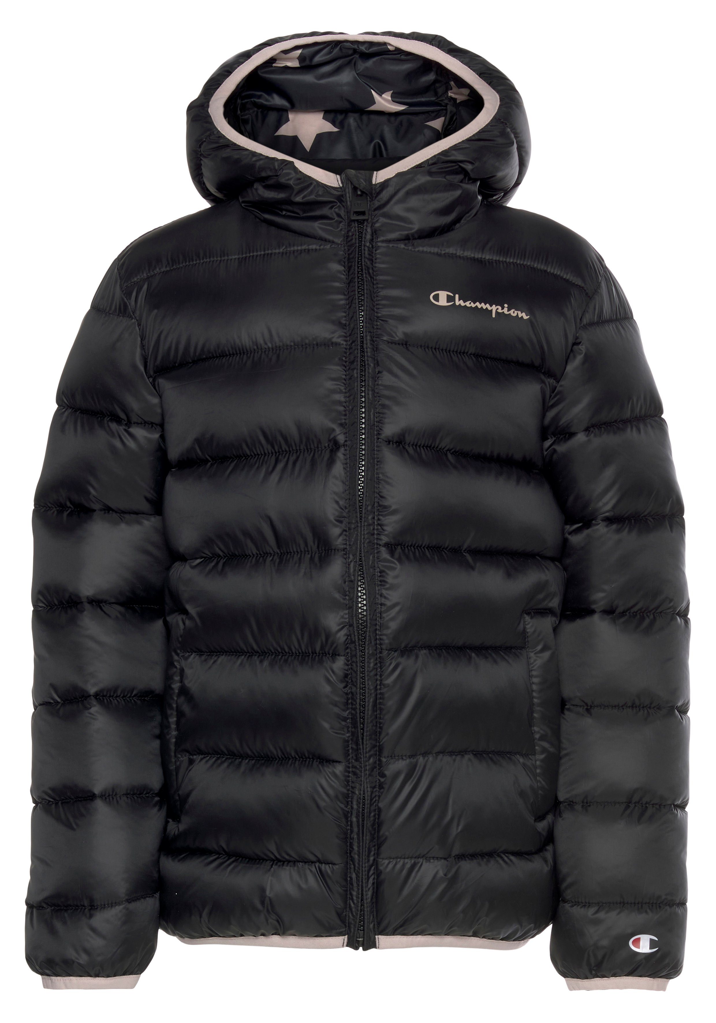 Champion schwarz-rosa Hooded Jacket Für Kinder Steppjacke