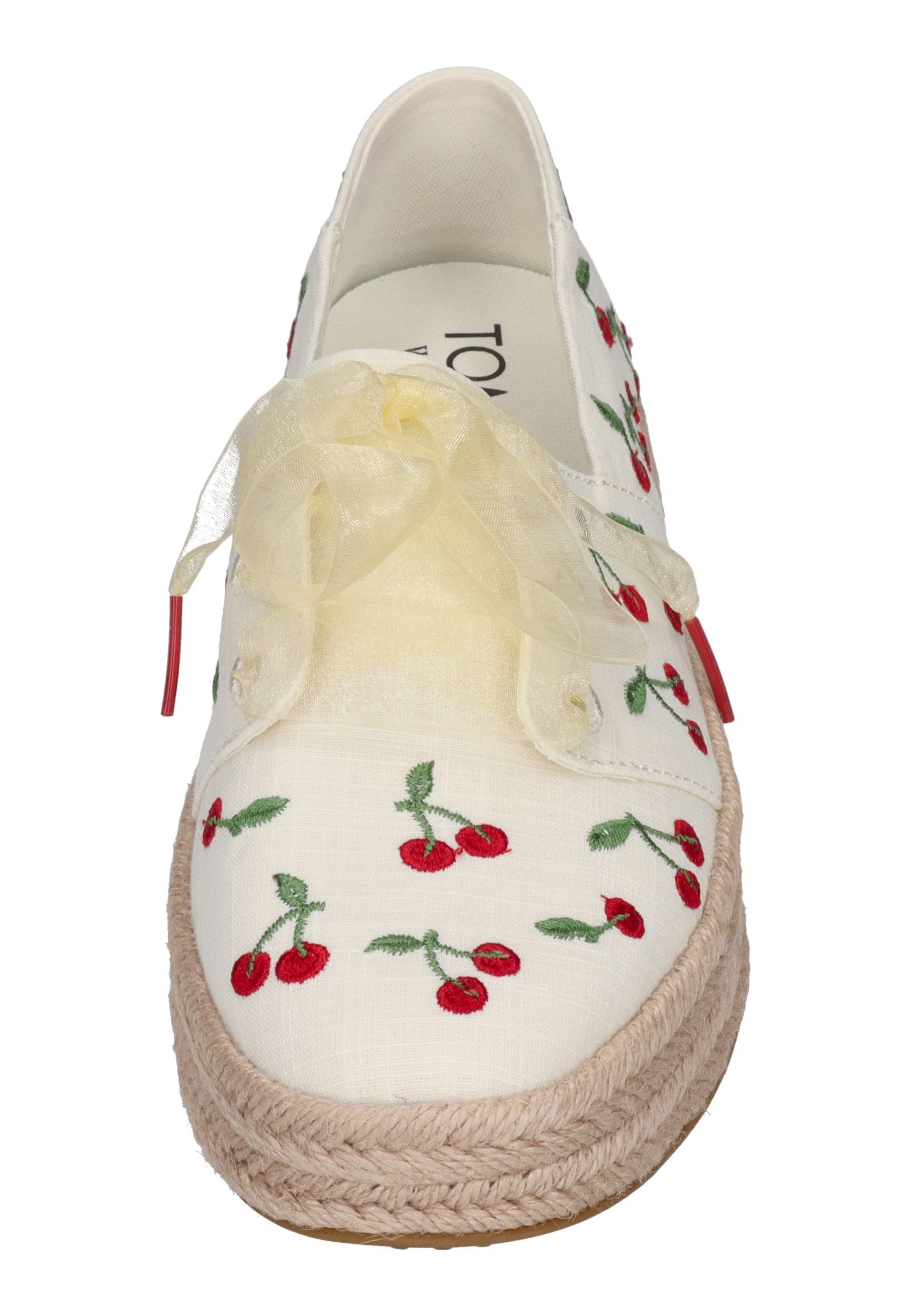TOMS CAROLINA LACE UP Espadrille Egret Cherry Embroidery