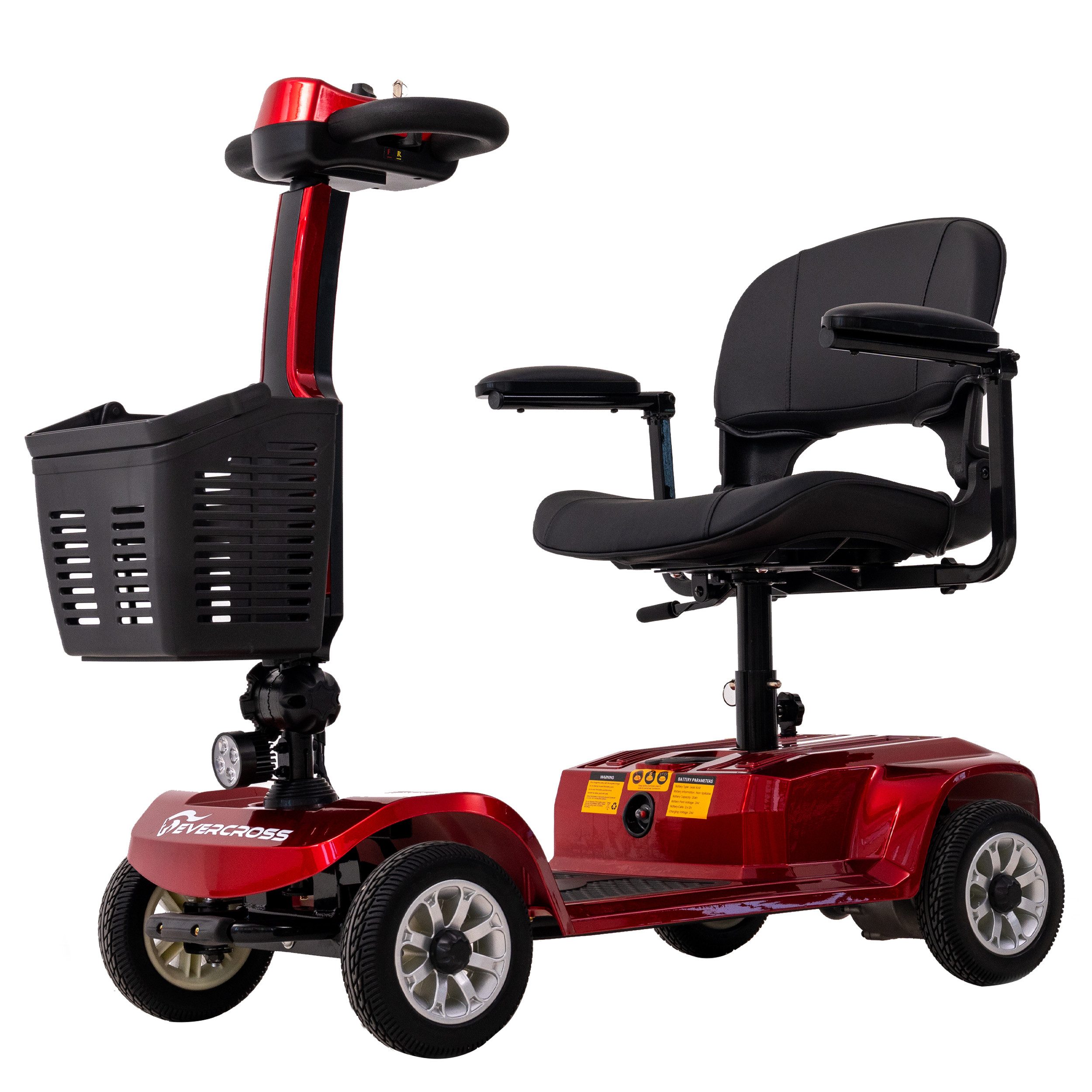 EVERCROSS TECH Elektromobil Faltbarer 4-Rad-Scooter, 38-42km, 20.8Ah, 250W, 180° Drehsitz, verstellbarer Lenker, E-Bremse, Frontkorb