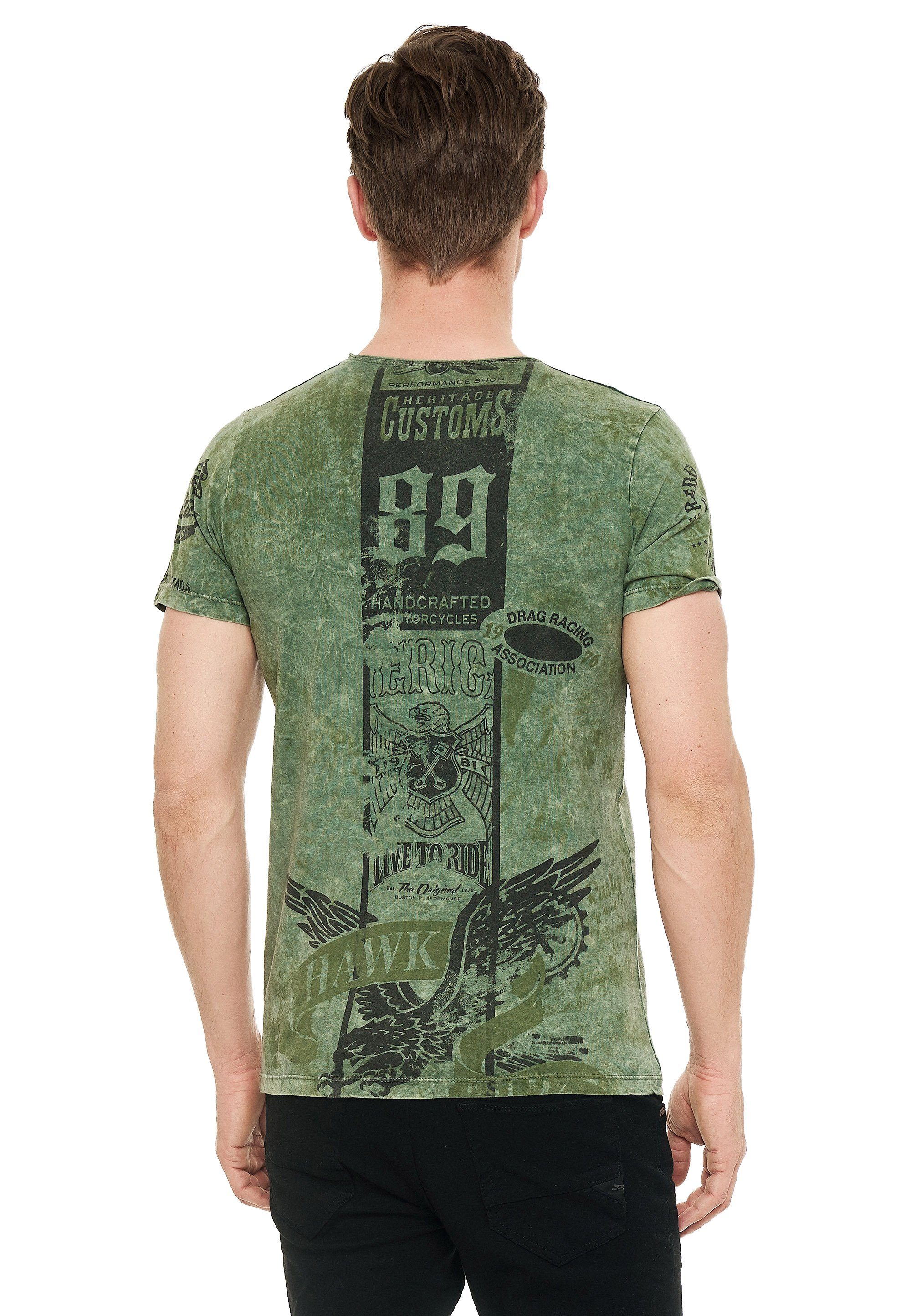 Rusty Neal T-Shirt mit modernem khaki Print