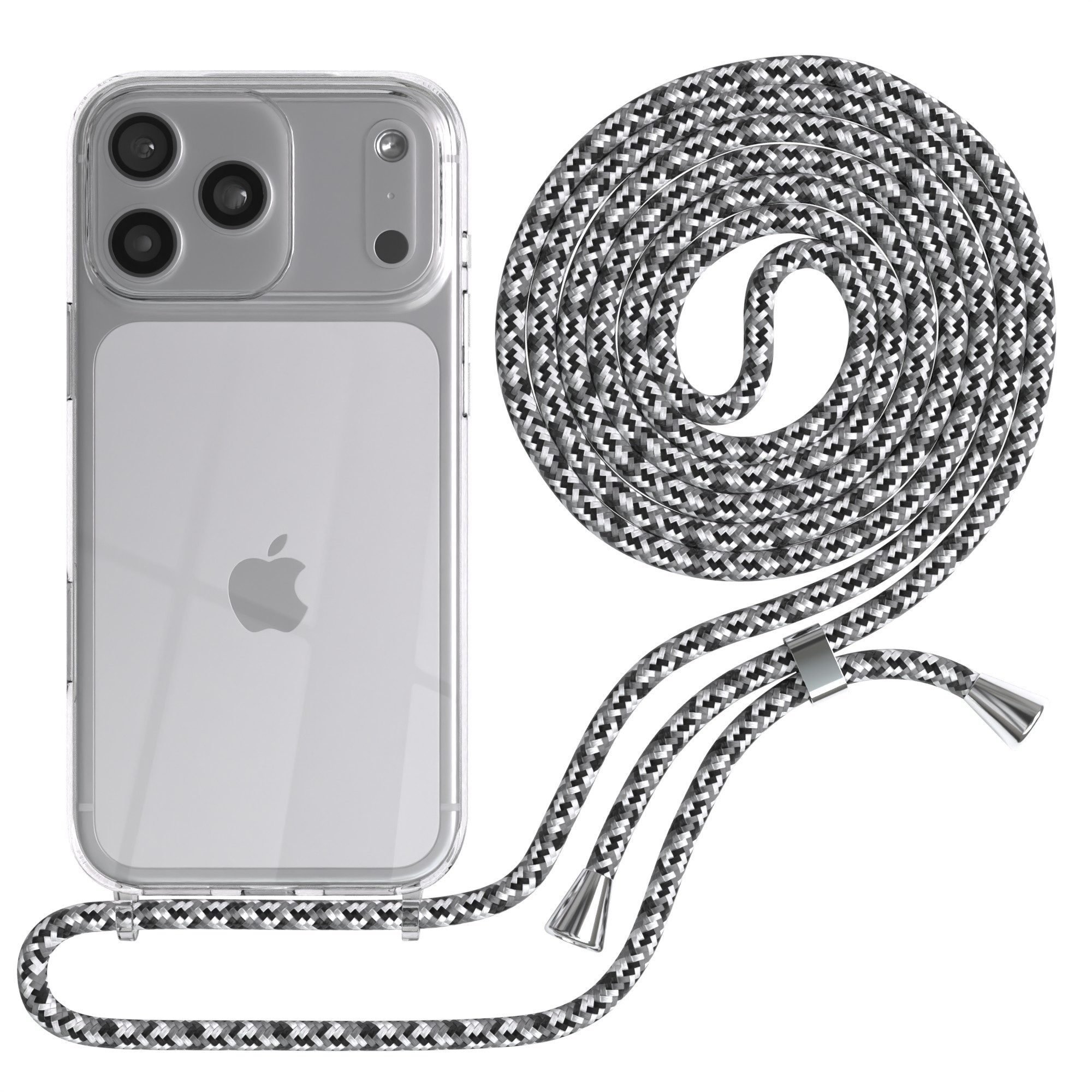 EAZY CASE Handykette Hülle mit Kette für Apple iPhone 17 Pro Max 6,9 Zoll, Kette zum Umhängen mit Umhängeband mit Riemen Schwarz Camouflage