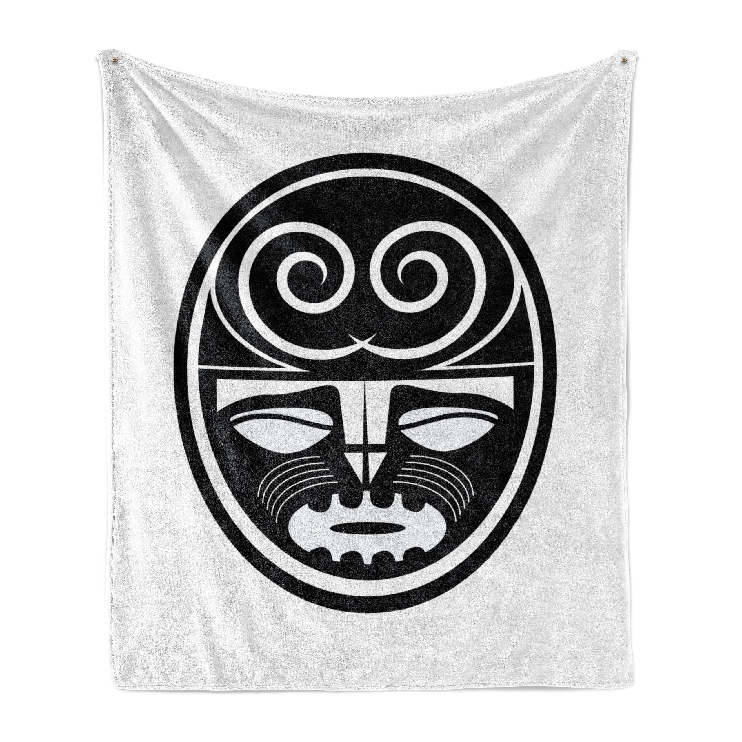 Wohndecke Gemütlicher Plüsch für den Innen- und Außenbereich, Abakuhaus, Ethnisch Schwarz Maori-Masken-Entwurf | Wohndecken