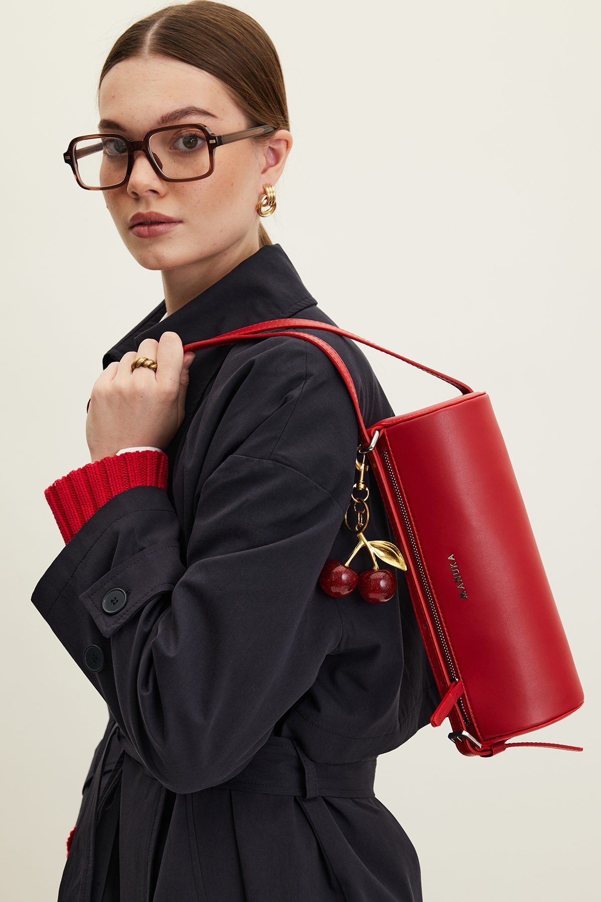 MANUKA Abendtasche Leder-Zylinder-Schultertasche