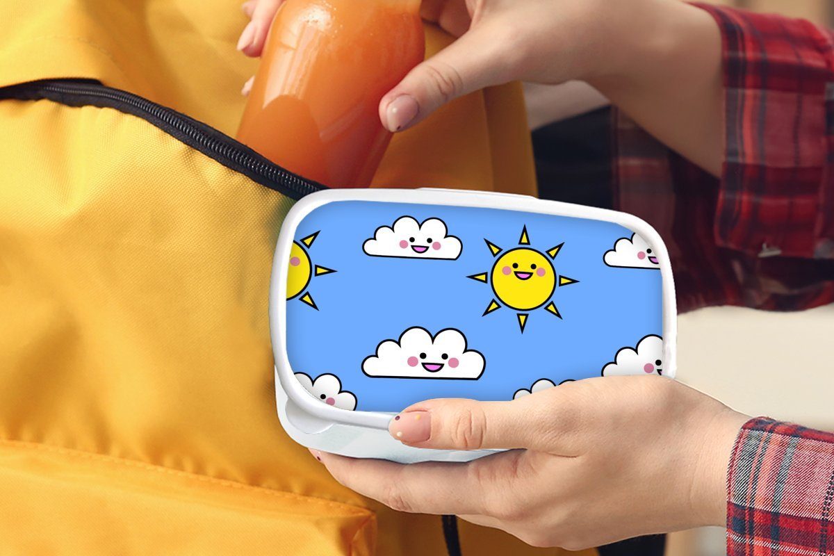 - Kawaii Erwachsene, Lunchbox und Sonne weiß - für Kinder Kinder, für Brotdose, MuchoWow Kunststoff, (2-tlg), Muster Jungs Brotbox Mädchen und -