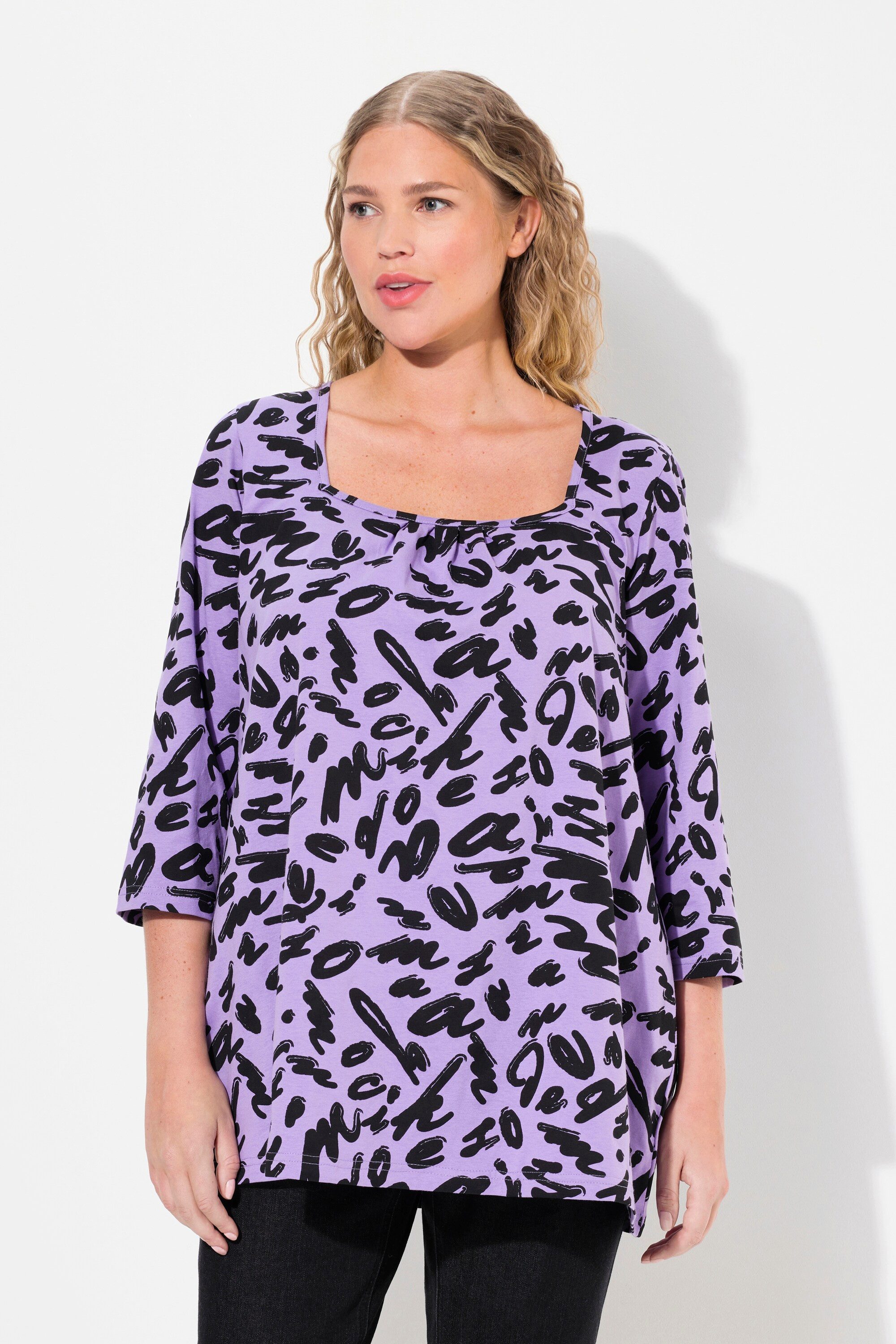 T-Shirt Shirt A-Linie Zierfalten Carree-Ausschnitt 3/4-Arm