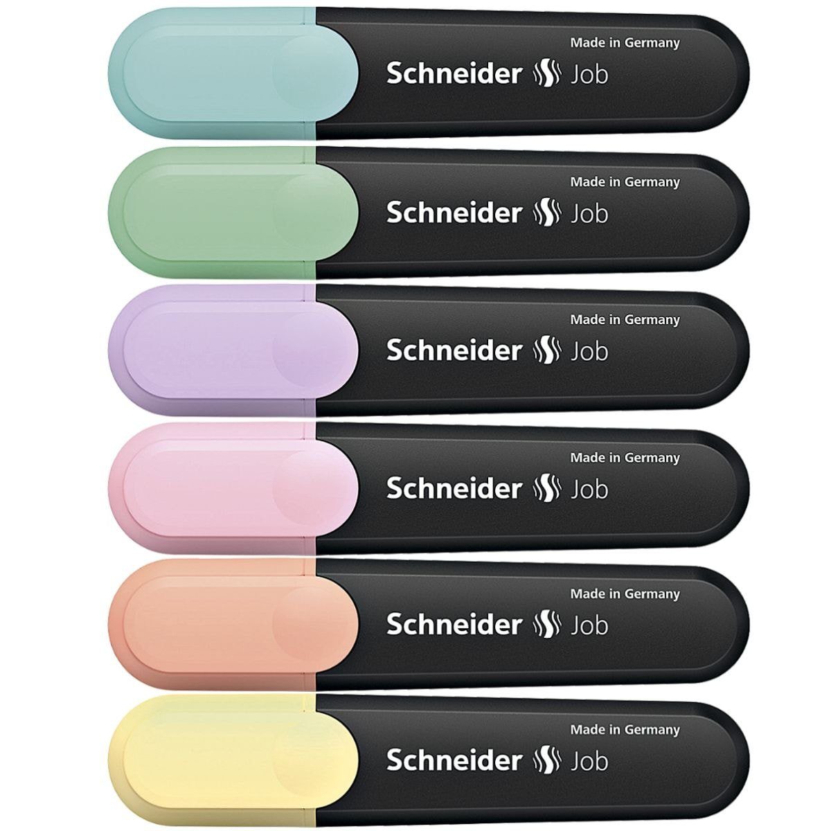 Schneider Marker Job Pastell, (6-tlg), pfirsich, türkis, Textmarker in Pastellfarben, mint, rosé, im vanille flieder, Kunststoffetui