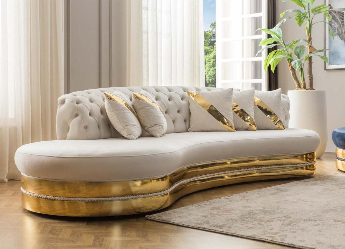Xlmoebel 3-Sitzer Weiße Chesterfield Couch im halbrunden Design mit hochwertigem Polster, 1 Teile, Hergestellt in Europa