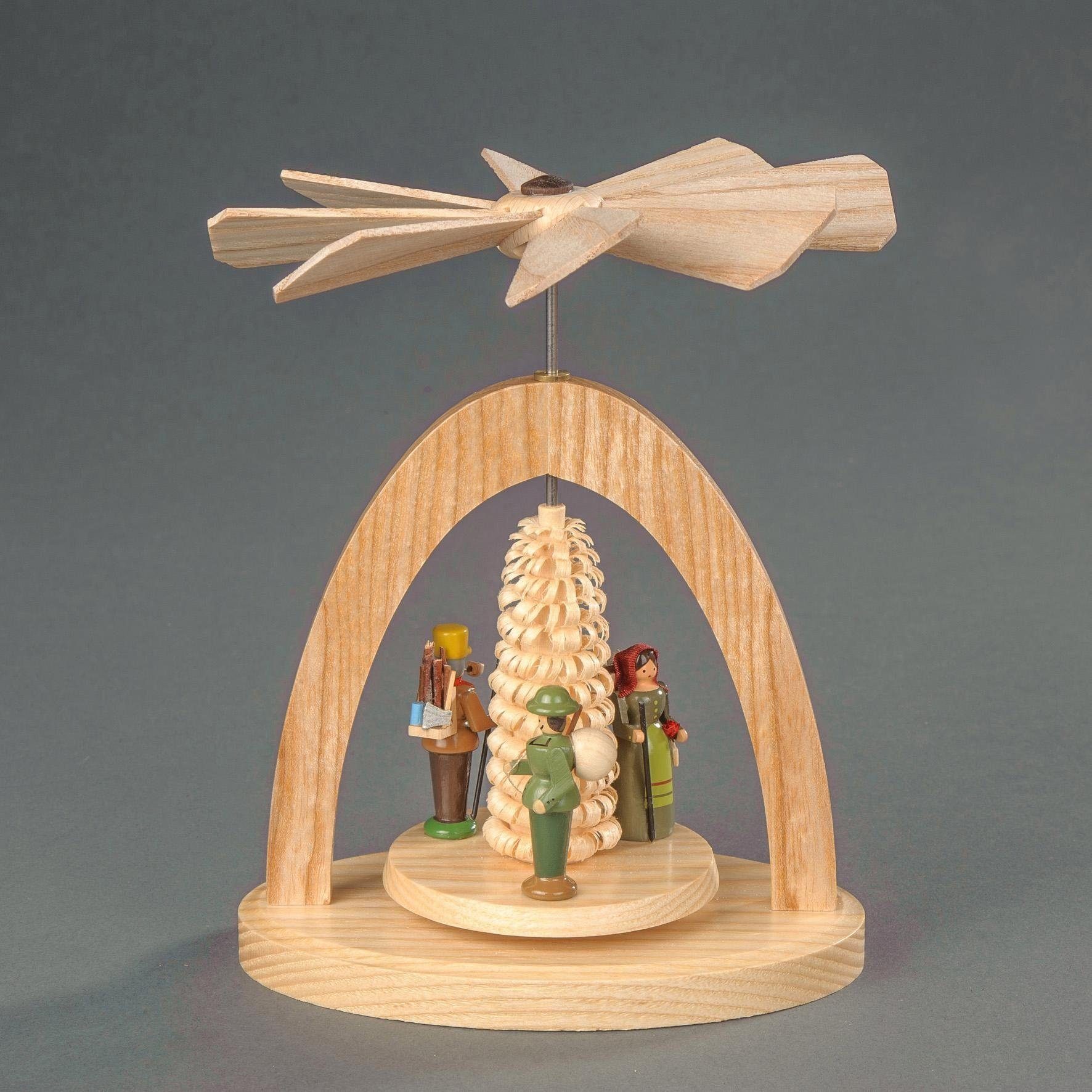 Albin Preissler Weihnachtspyramide Wärmespiel mit Förster, Reisigfrau und Waldarbeiter, Handwerkskunst aus dem Erzgebirge, Weihnachtsdeko aus Holz