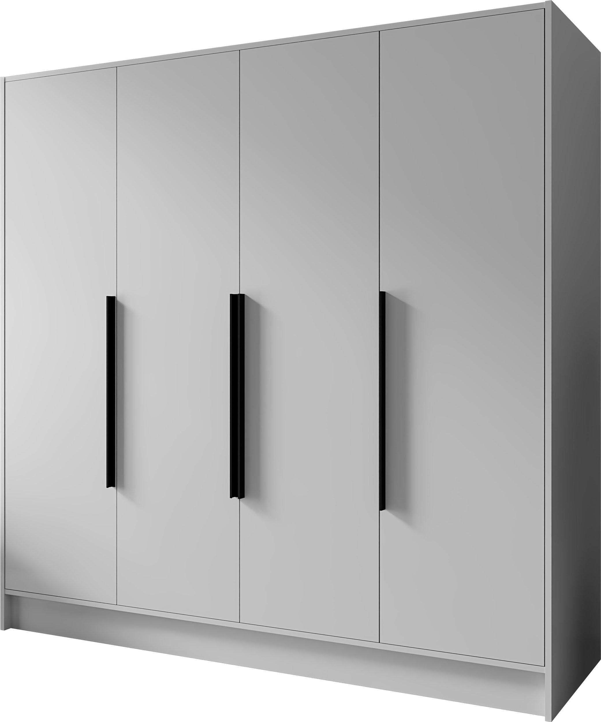 WFL GROUP Kleiderschrank Mono Bis Garderobenschrank für Schlafzimmer im Skandi-Stil (in 3 Größen: 100/150/200 cm Breite, 200 cm Höhe, 51 cm Tiefe) mit Schwarze/Goldene Metallgriffe, Drehtürenschrank mit viel Stauraum