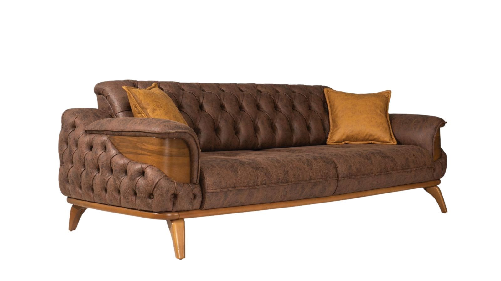 3-Sitzer Hochwertiges 3-Sitzer Chesterfield Sofa aus braunem Leder