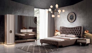 Casa Padrino Kleiderschrank Luxus Art Deco Schlafzimmerschrank Weiß / Braun 261 x 73 x H. 221 cm - Verspiegelter Massivholz Kleiderschrank - Art Deco Schlafzimmer Möbel