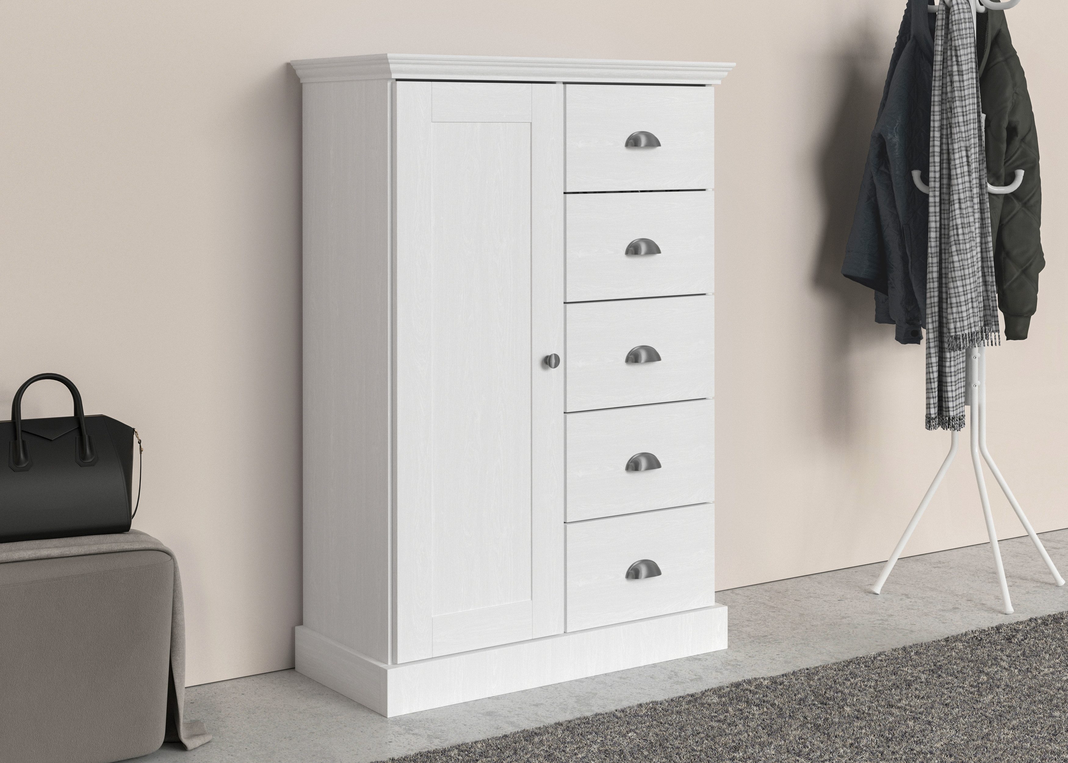 OTTO home Kommode Motala, 5 Schubladen und 2 verstellbare Einlegeböden, Breite 75cm, Höhe 110cm