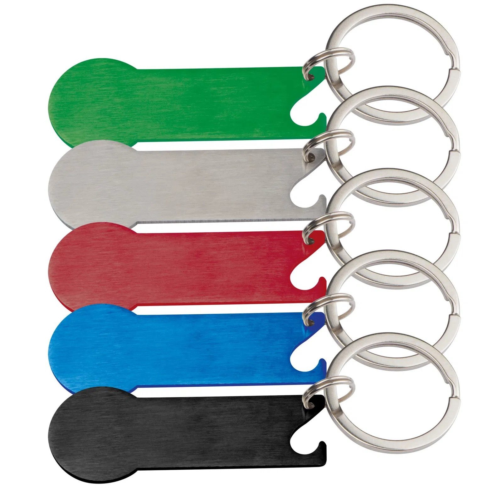 Easy Gifts Schlüsselanhänger 5x Schlüsselanhänger mit Einkaufschip und Flaschenöffner / 5 Farben so