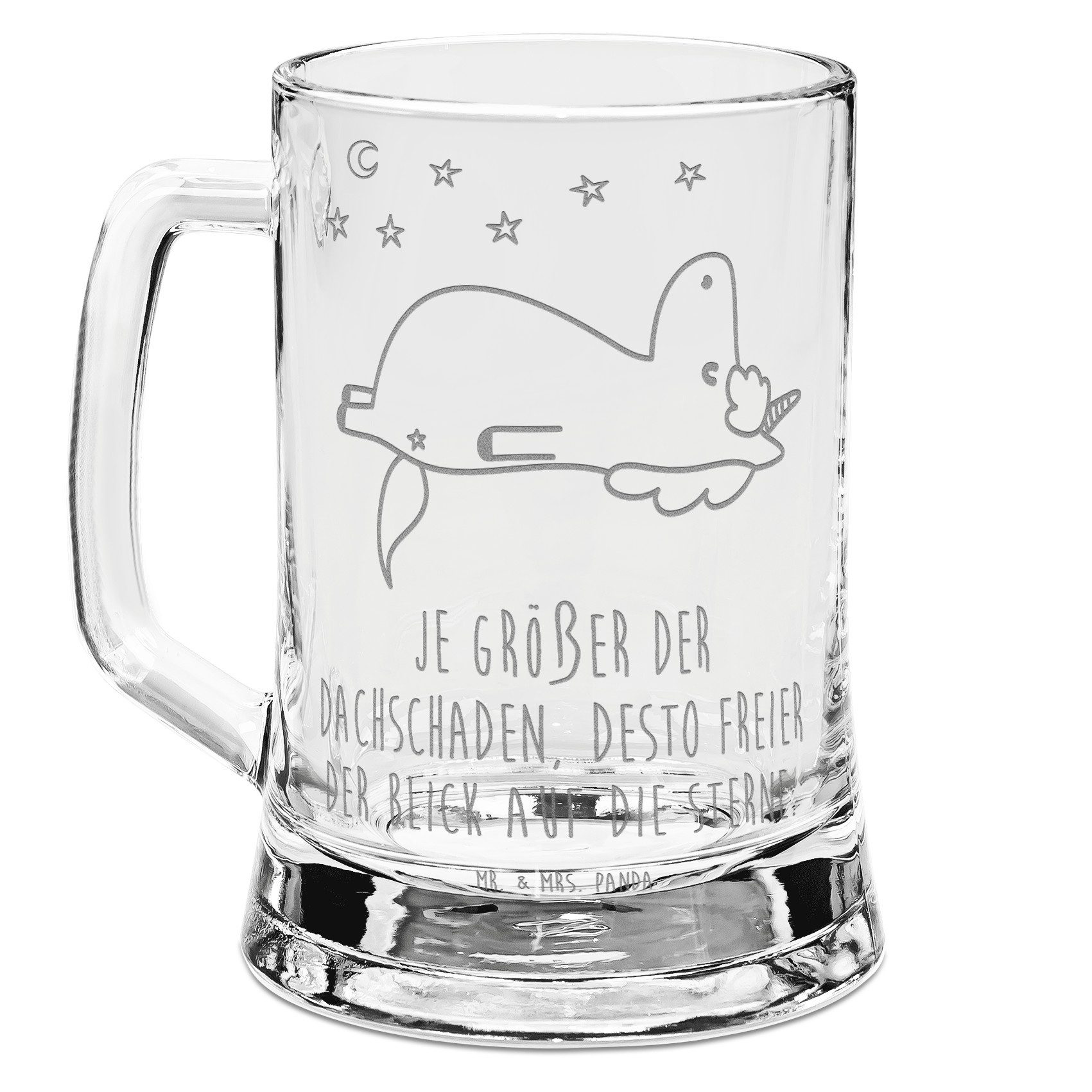 Mr. & Mrs. Panda Bierkrug Einhorn Sternenhimmel - Transparent - Geschenk, Bierkrug Glas, Bier K, Premium Glas, Elegantes Design