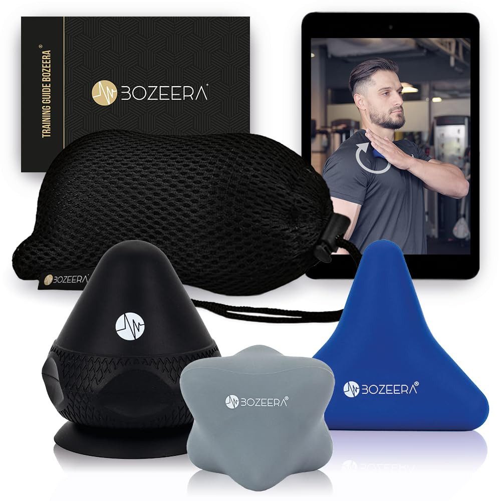 BOZEERA Massageball Triggerpunkt Drücker Set, Triggerdinger mit Saugnapf, Für Muskelschmerzen & Verspannungen 3-tlg., Triggerpunkt Massagegerät, Schmerzfrei Drücker Set Inkl. Video-Anleitung, Booklet & Tasche