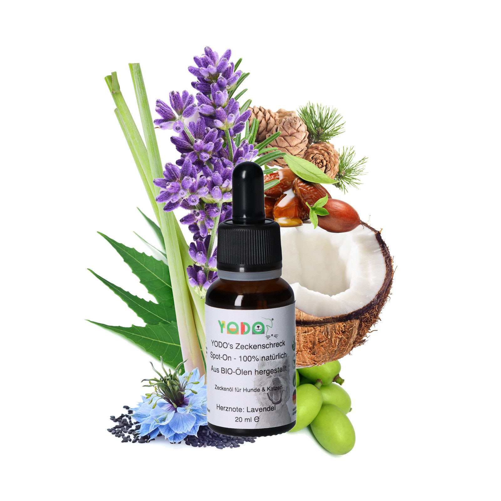 YODO Zeckenschutzmittel YODO's Zeckenschreck Zeckenöl für Hunde, Lavendel, 20 ml, 1-St., Aus 7 BIO-Ölen zur Zeckenabwehr hergestellt