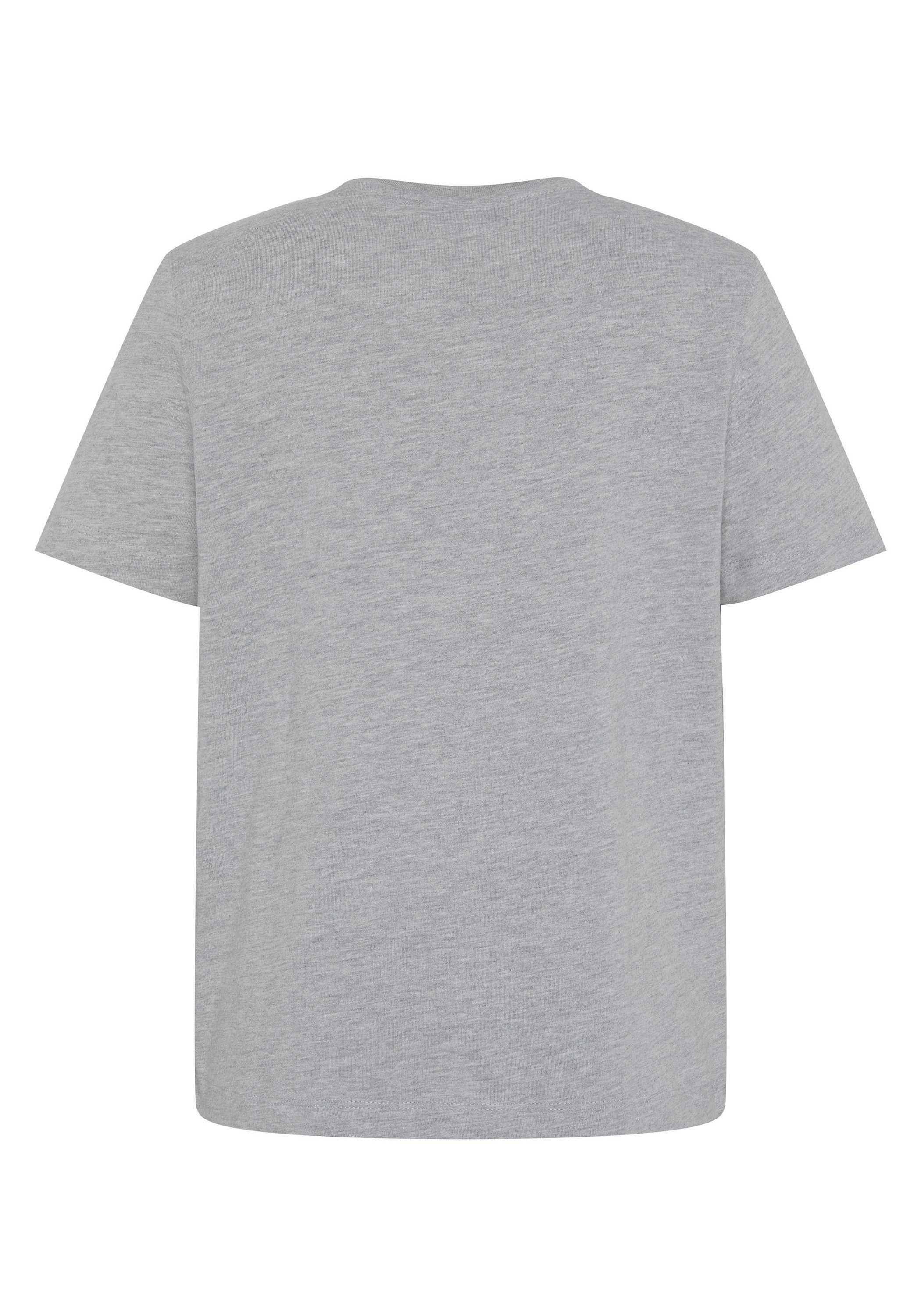 Polo Sylt Print-Shirt mit 17-4402M Melange Neutral Gray Logoprint farbenfrohem