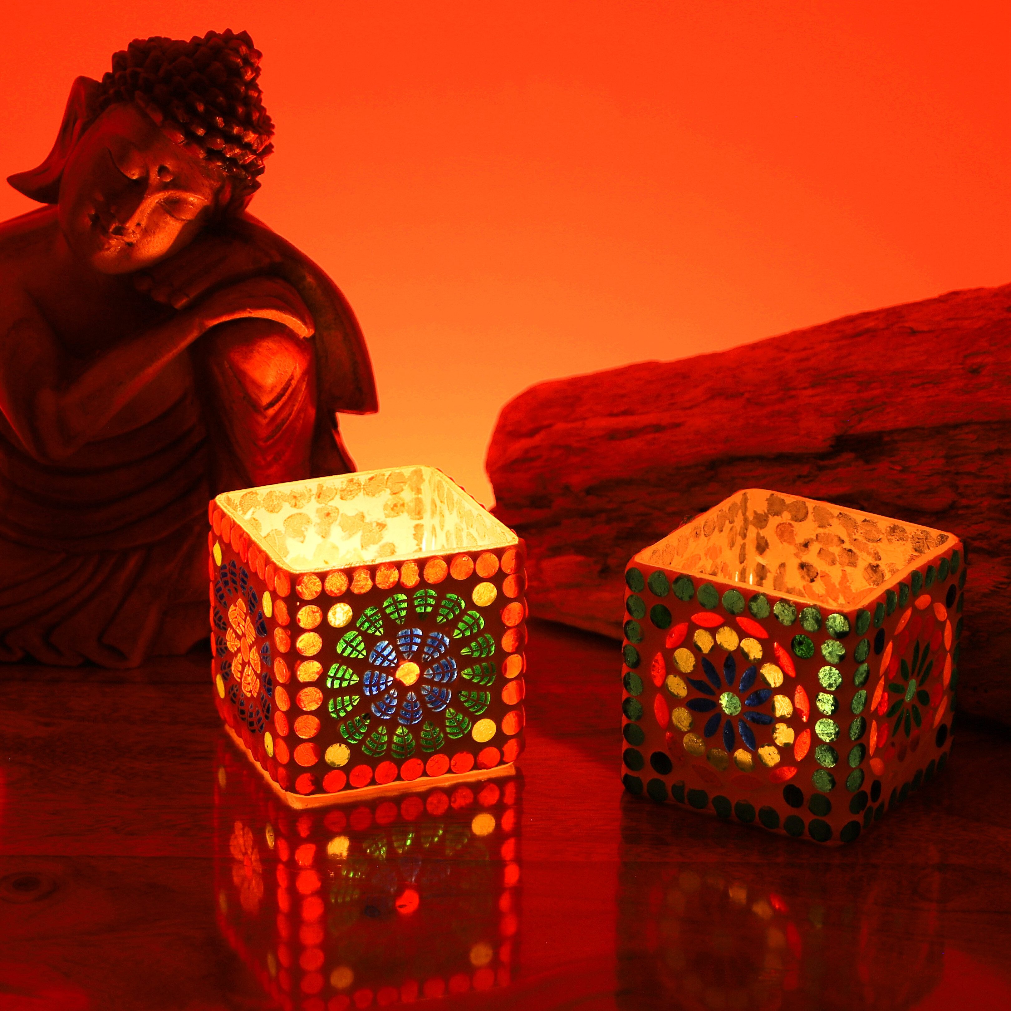 Guru-Shop Windlicht 2 handgearbeitete Glas Mosaik günstig online kaufen
