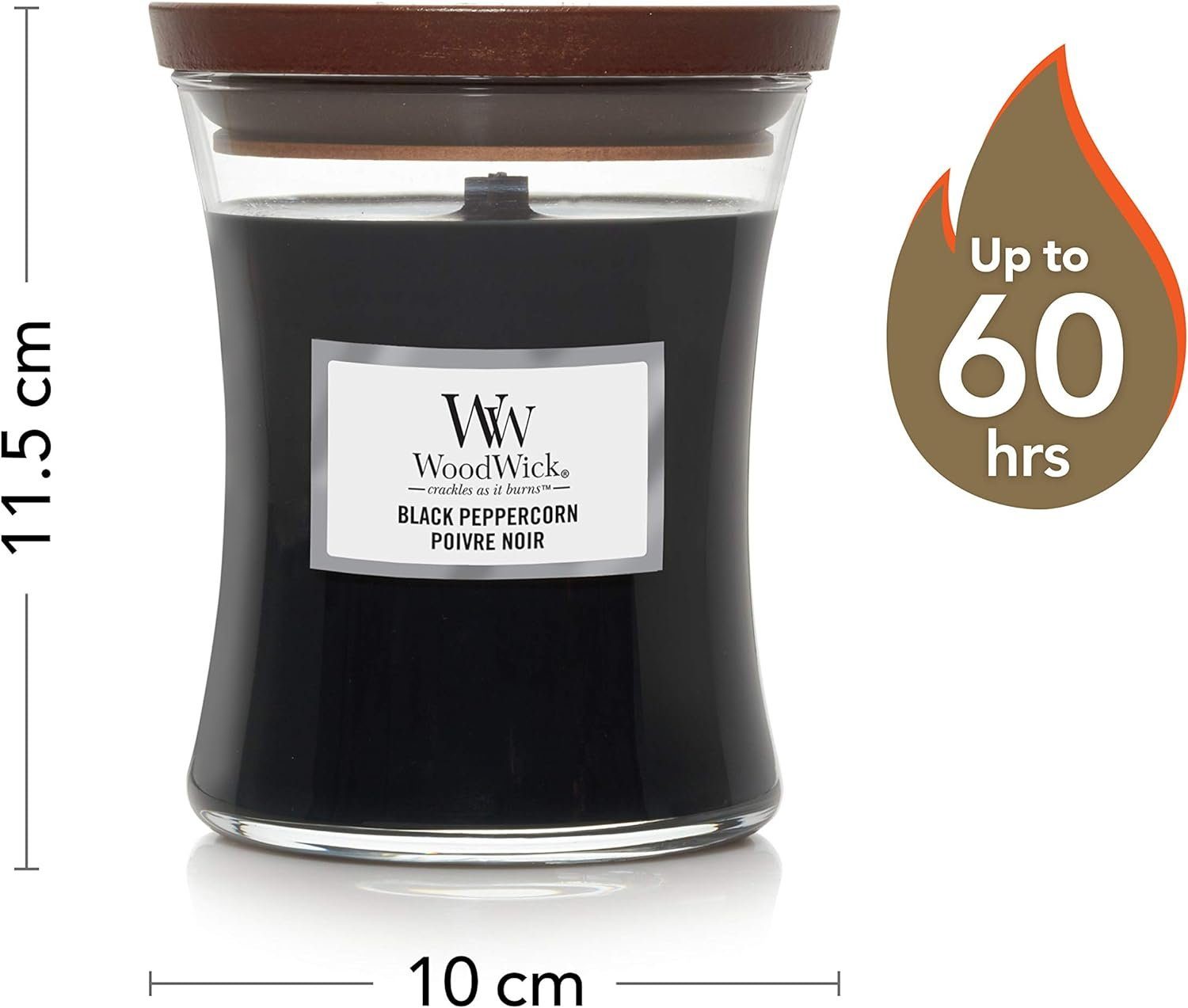 Woodwick Duftkerze WoodWick Black Peppercorn Duftkerze in Sanduhrform 275g Knisternder Do