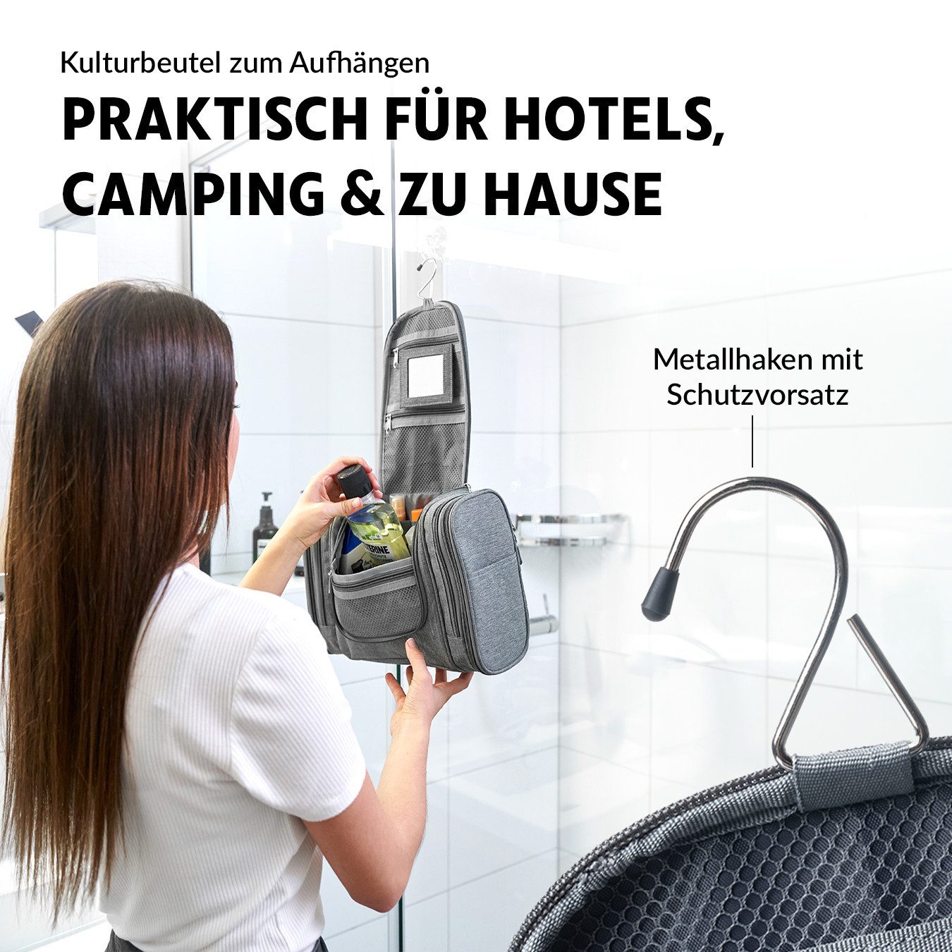 Obics Kulturbeutel XXL 8 Liter (Set, 2 Teilig), zum Aufhängen - Kosmetiktasche für Damen & Herren 10 Fächer – Bild 3 von 5